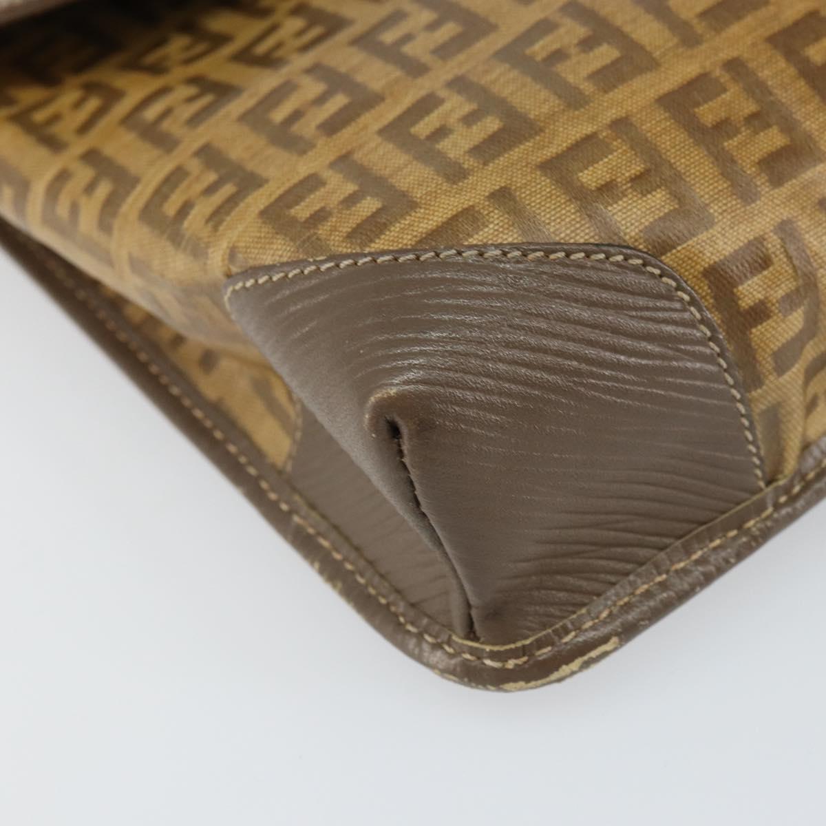FENDI Zucchino Canvas Shoulder Bag Beige Gold Auth 166663