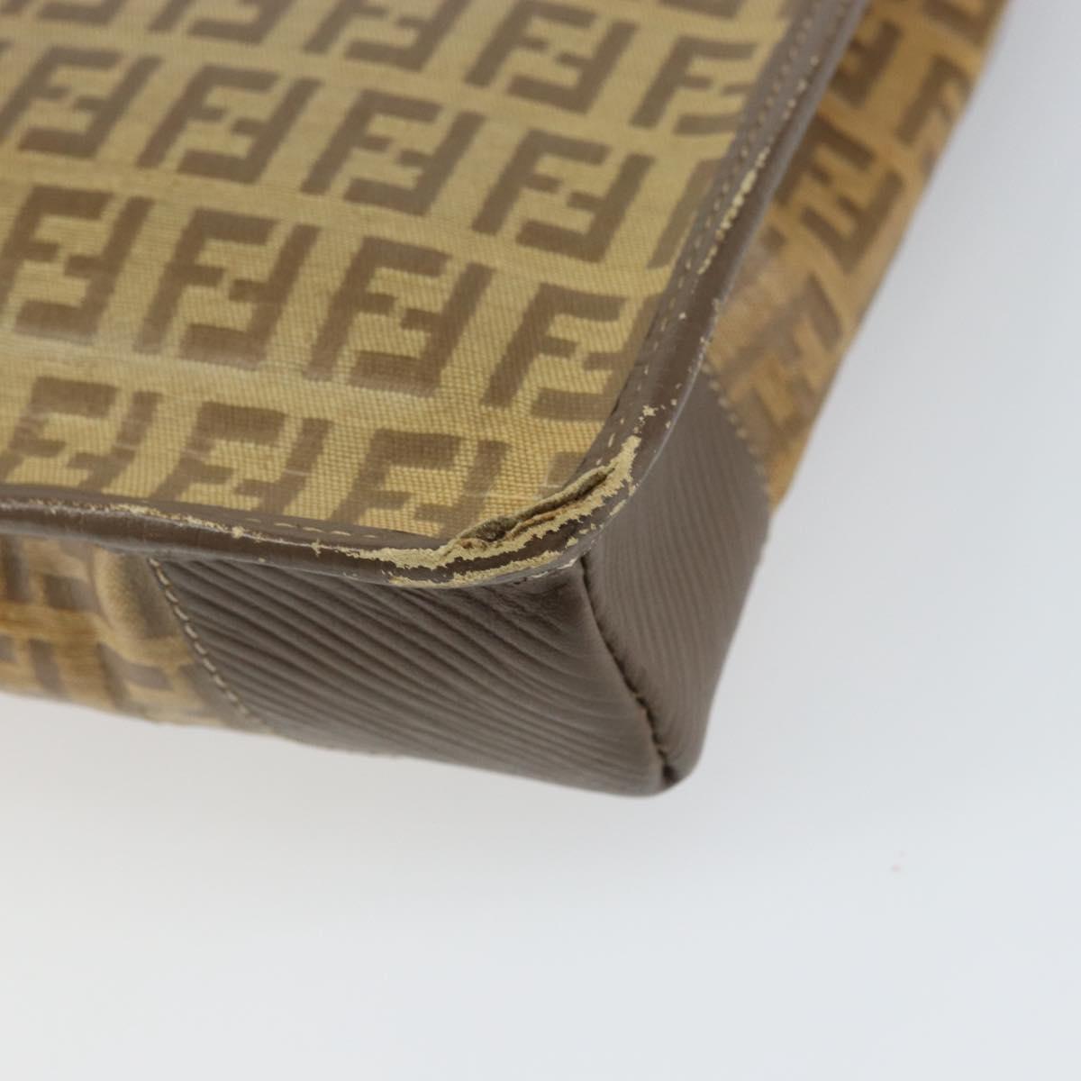 FENDI Zucchino Canvas Shoulder Bag Beige Gold Auth 166663