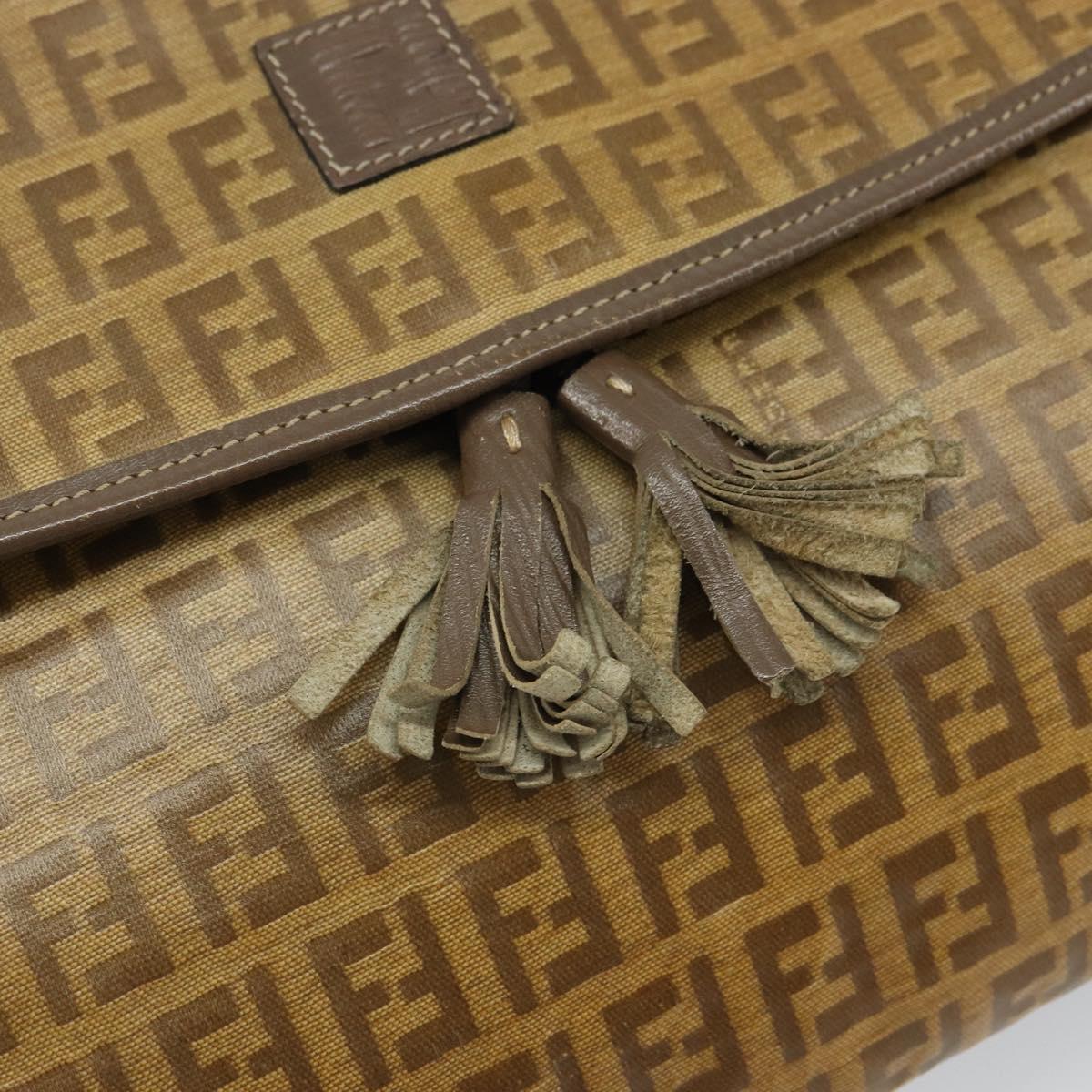 FENDI Zucchino Canvas Shoulder Bag Beige Gold Auth 166663