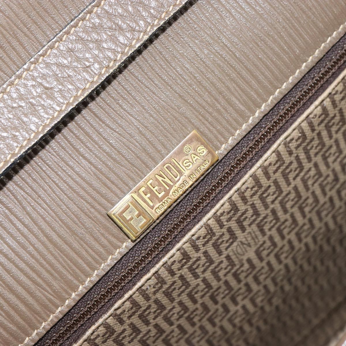 FENDI Zucchino Canvas Shoulder Bag Beige Gold Auth 166663