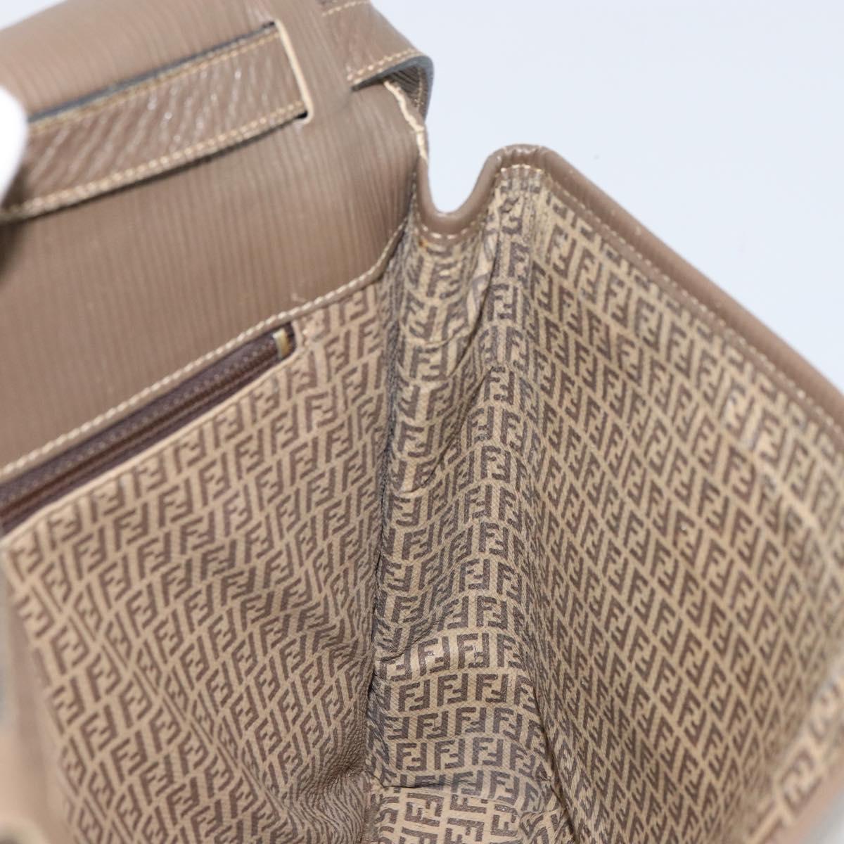 FENDI Zucchino Canvas Shoulder Bag Beige Gold Auth 166663