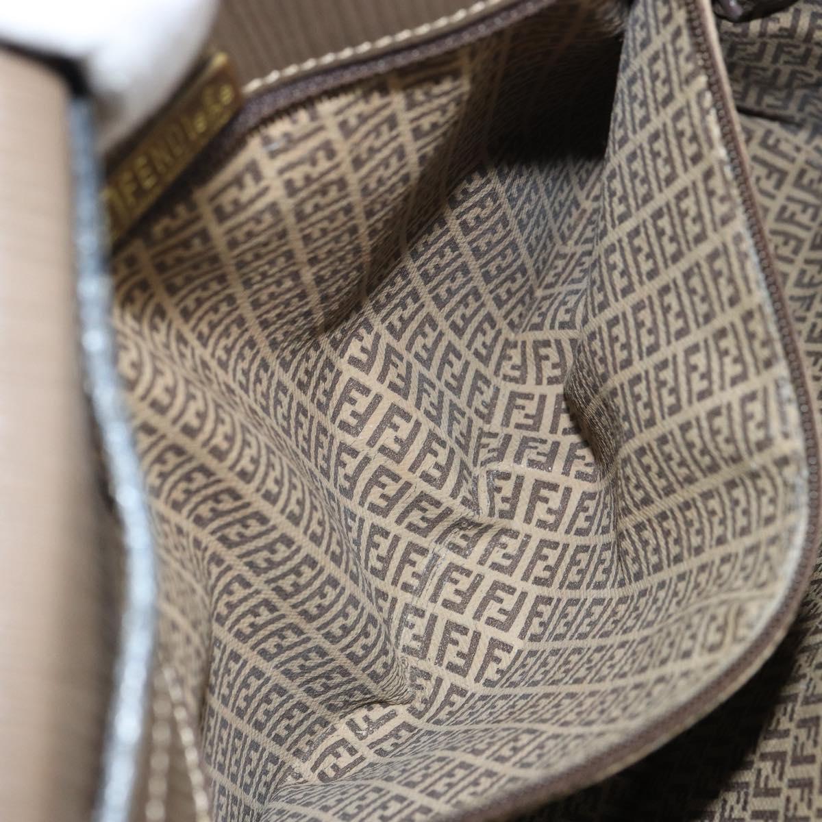 FENDI Zucchino Canvas Shoulder Bag Beige Gold Auth 166663
