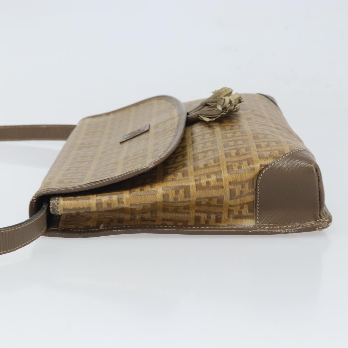 FENDI Zucchino Canvas Shoulder Bag Beige Gold Auth 166663