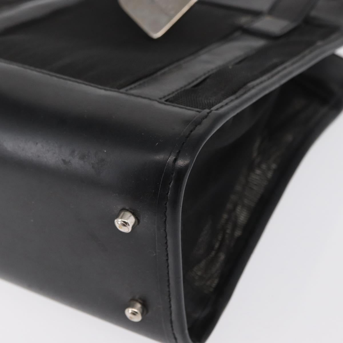 GUCCI Mesh Hand Bag Nylon Leather Black 000 2058 0500 Auth 166665