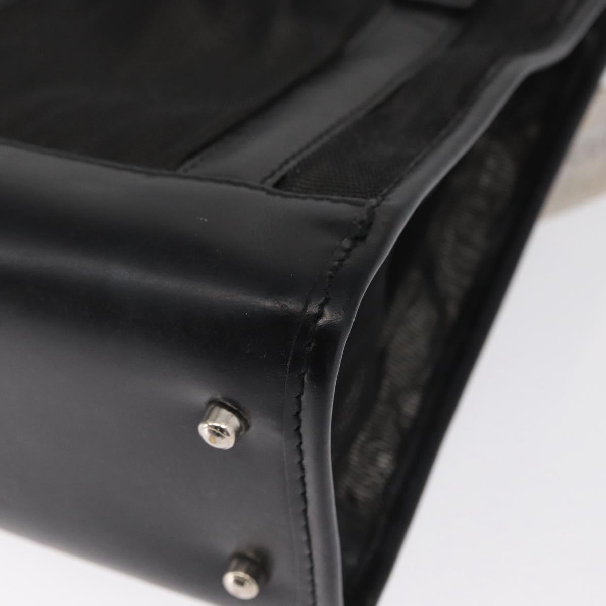 GUCCI Mesh Hand Bag Nylon Leather Black 000 2058 0500 Auth 166665