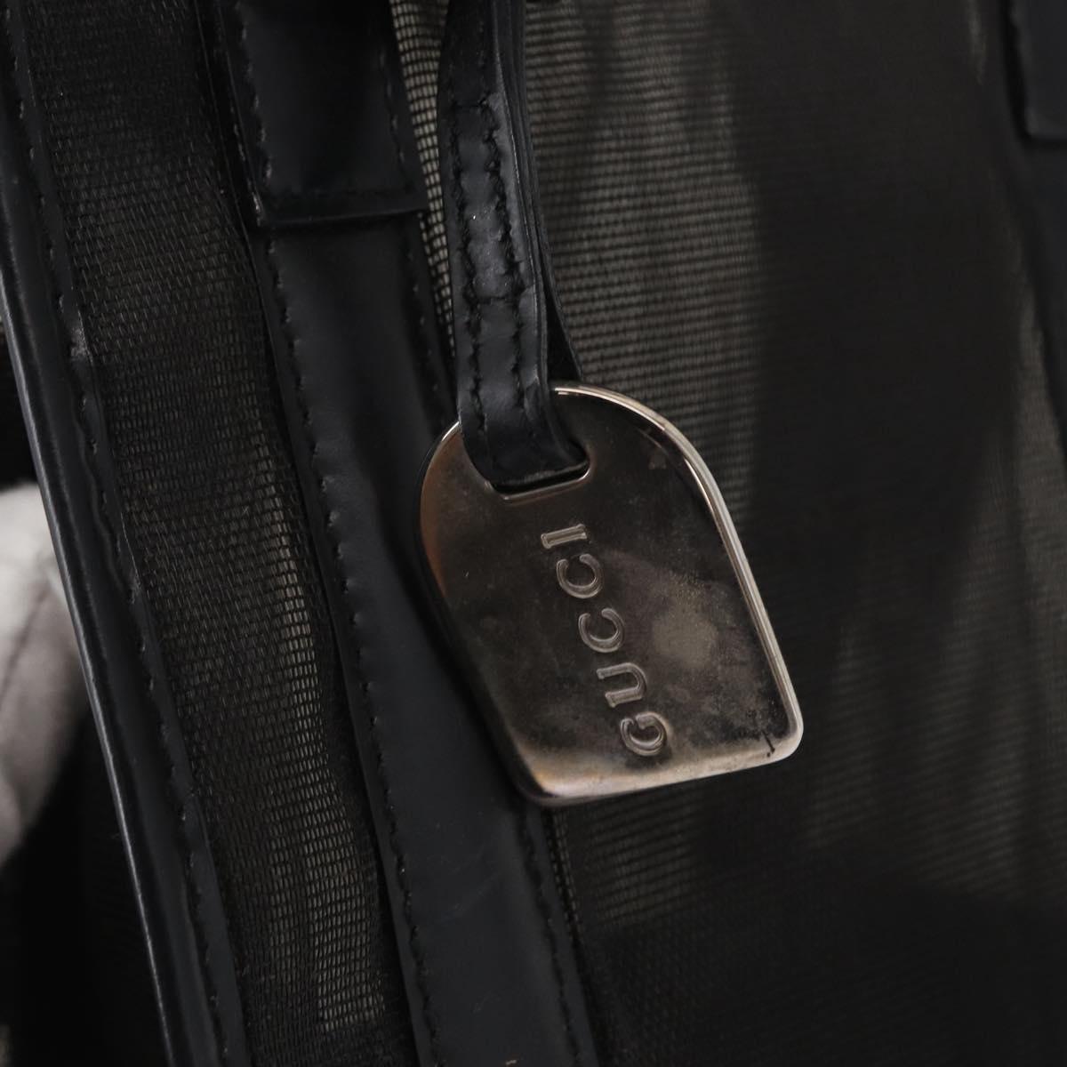 GUCCI Mesh Hand Bag Nylon Leather Black 000 2058 0500 Auth 166665