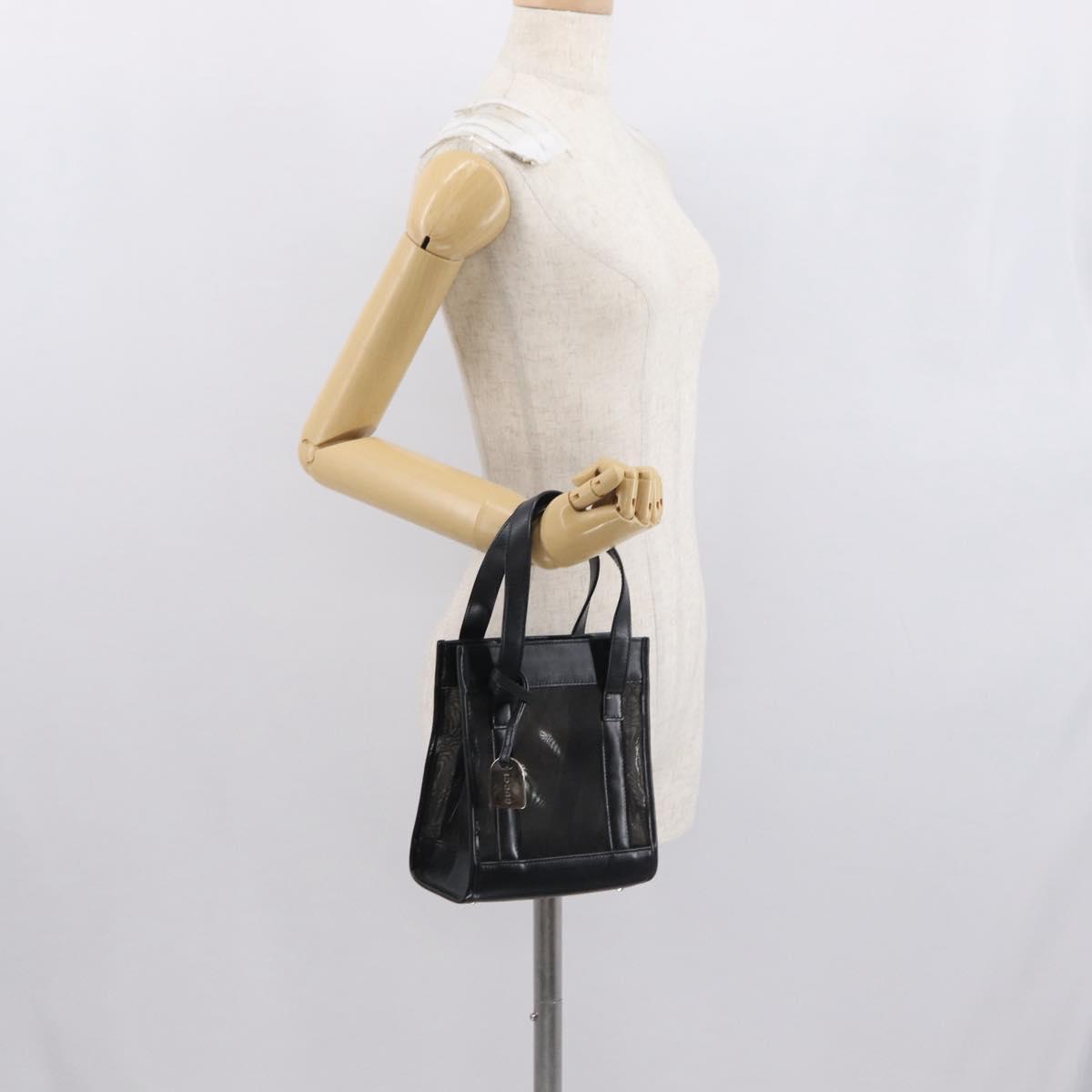 GUCCI Mesh Hand Bag Nylon Leather Black 000 2058 0500 Auth 166665