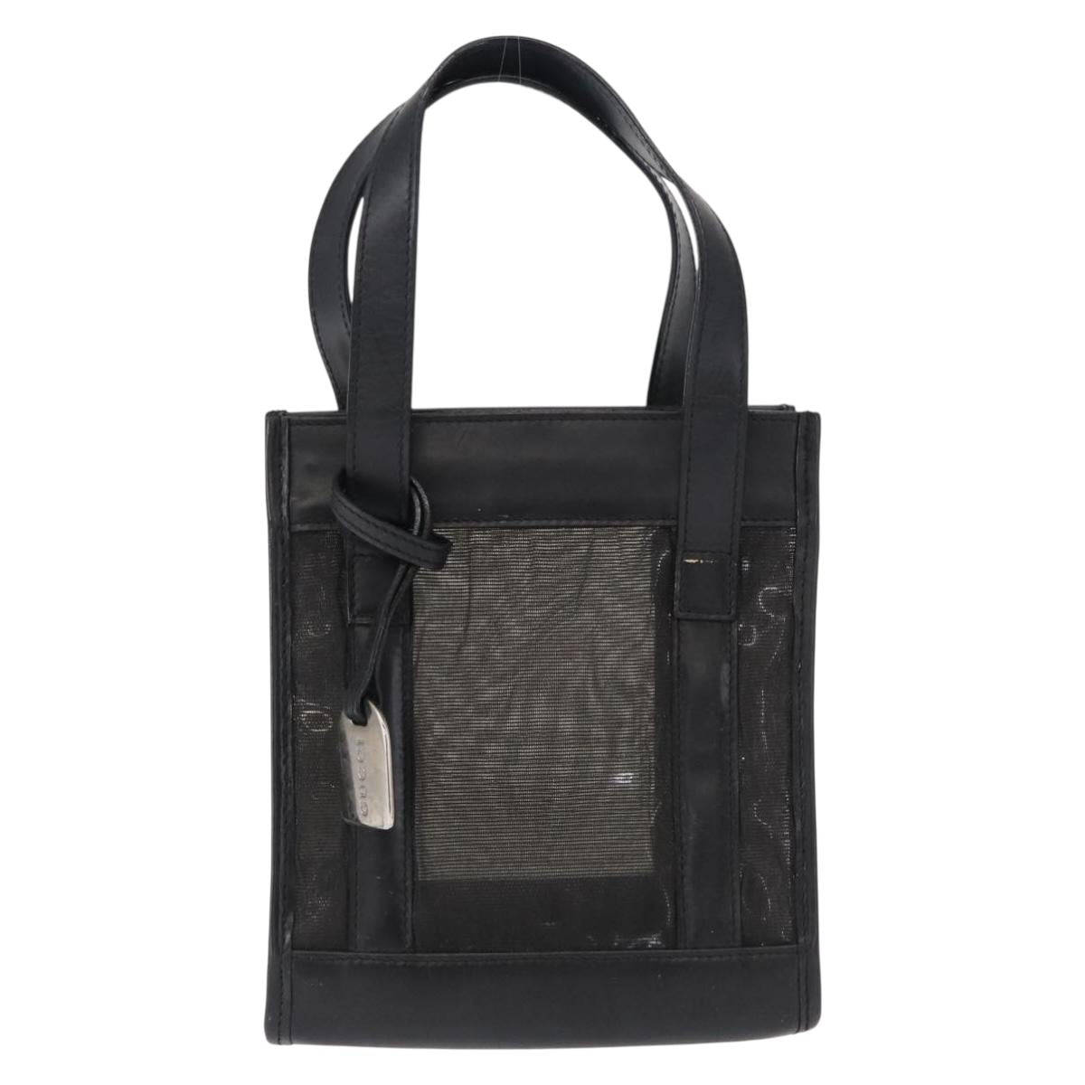 GUCCI Mesh Hand Bag Nylon Leather Black 000 2058 0500 Auth 166665