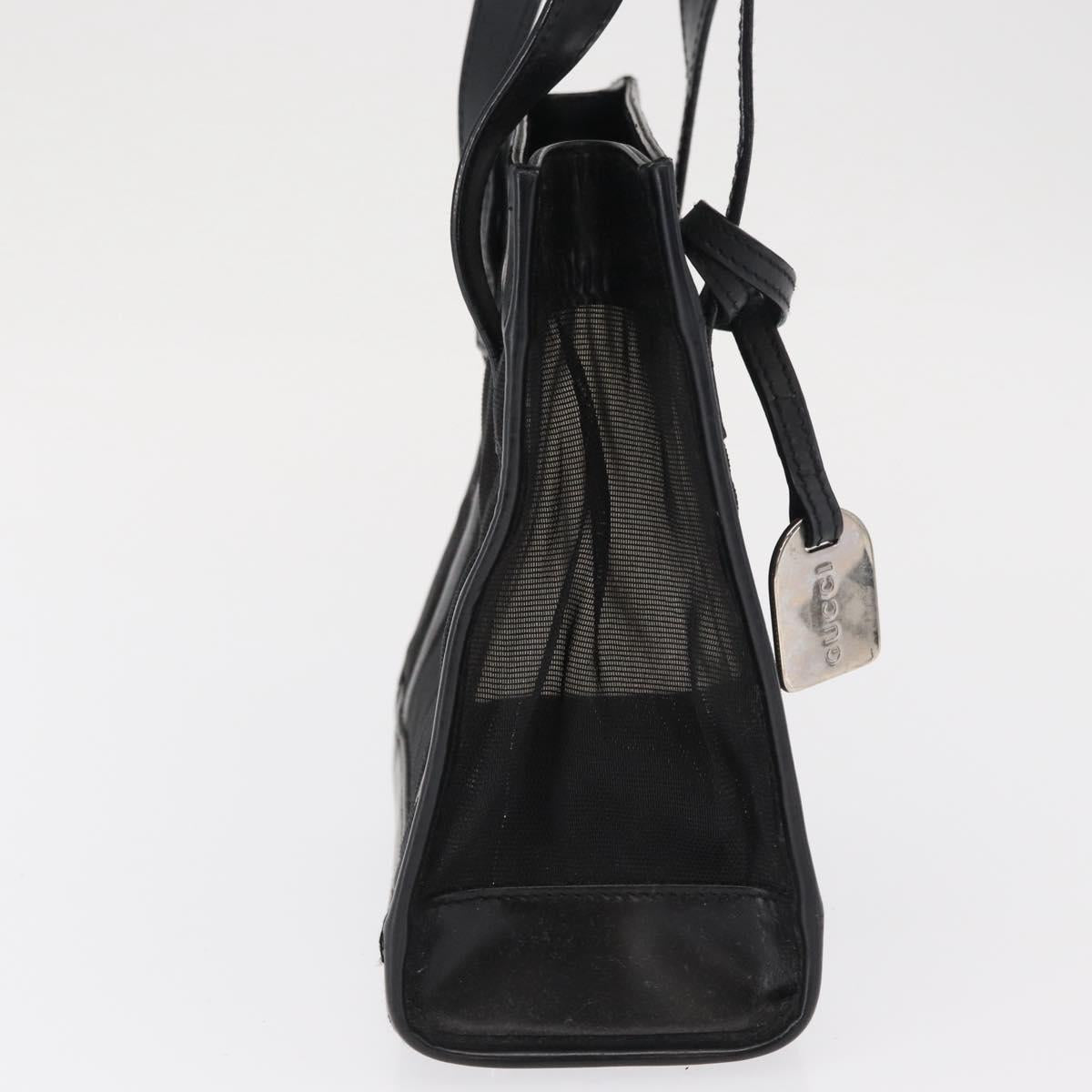 GUCCI Mesh Hand Bag Nylon Leather Black 000 2058 0500 Auth 166665