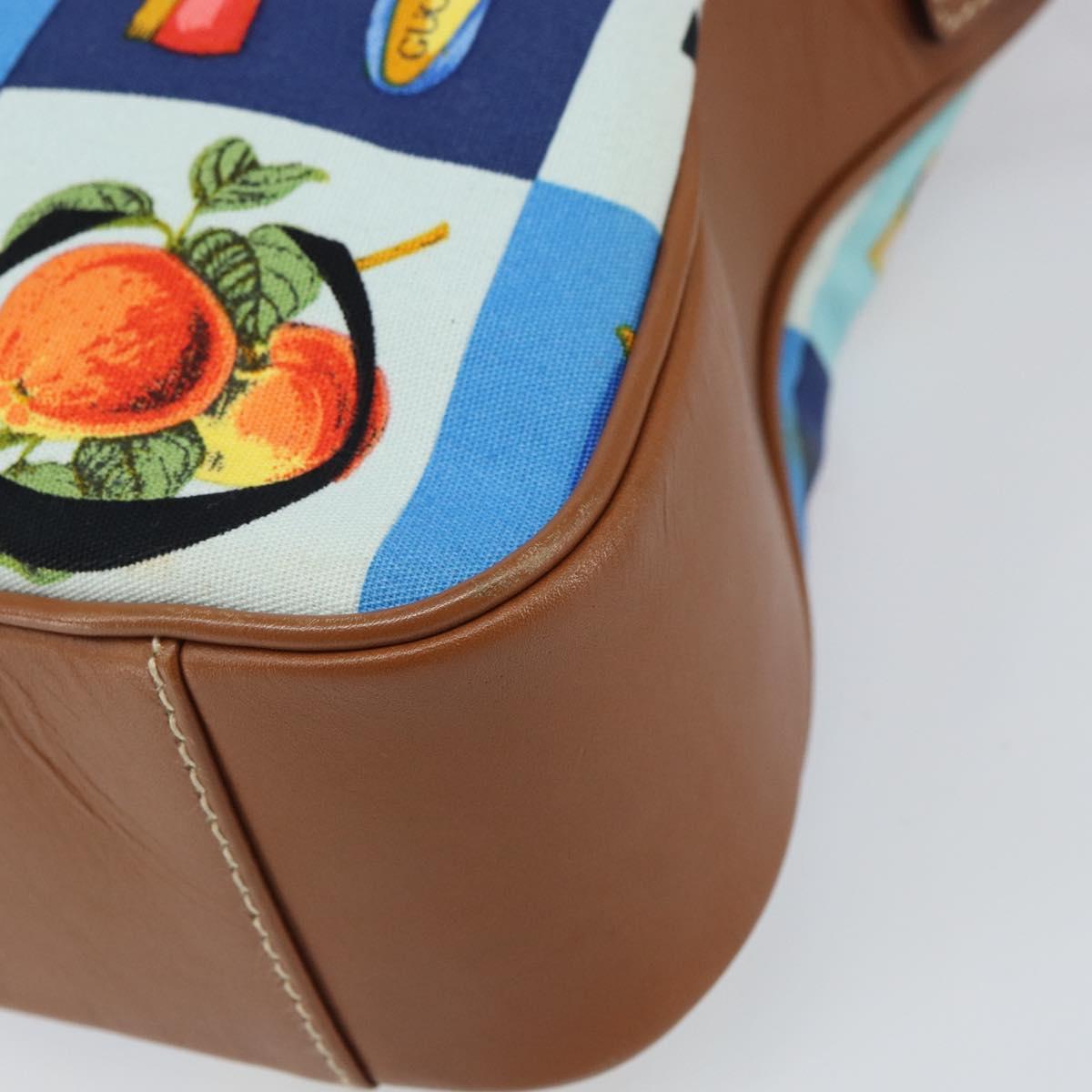 GUCCI Shoulder Bag Canvas Gold Blue Auth 166668