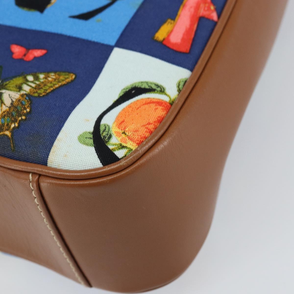 GUCCI Shoulder Bag Canvas Gold Blue Auth 166668