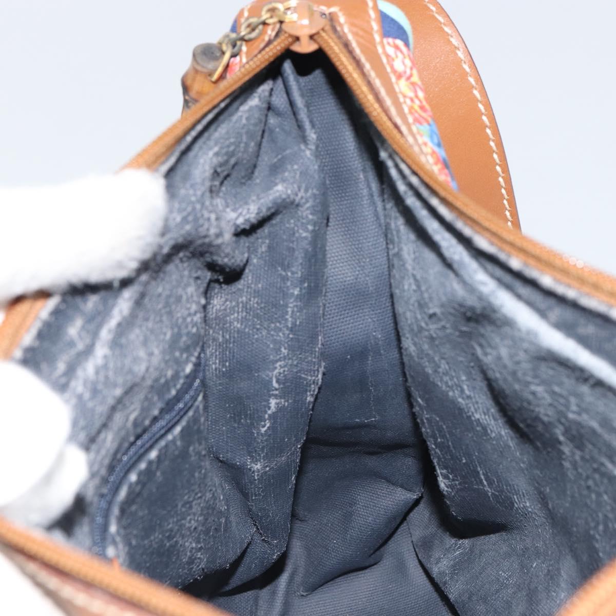 GUCCI Shoulder Bag Canvas Gold Blue Auth 166668