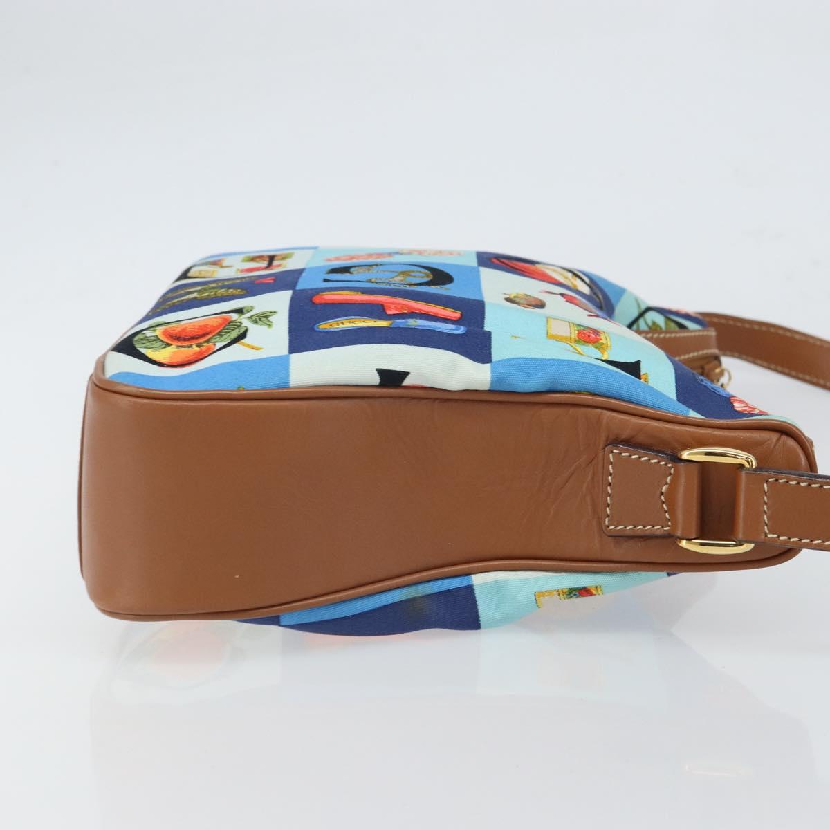 GUCCI Shoulder Bag Canvas Gold Blue Auth 166668