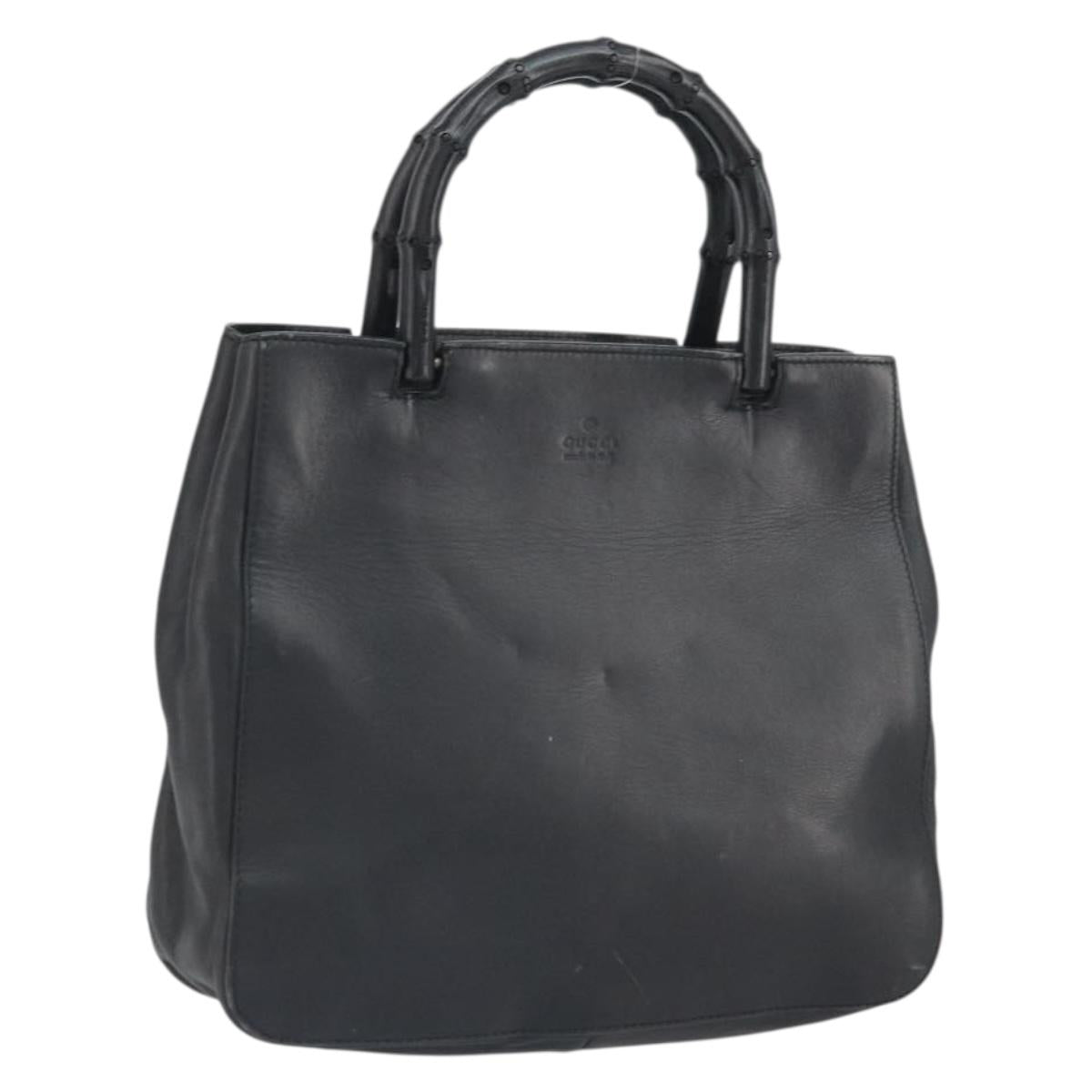 GUCCI Bamboo Hand Bag Leather Black 002 1061 Auth 166673