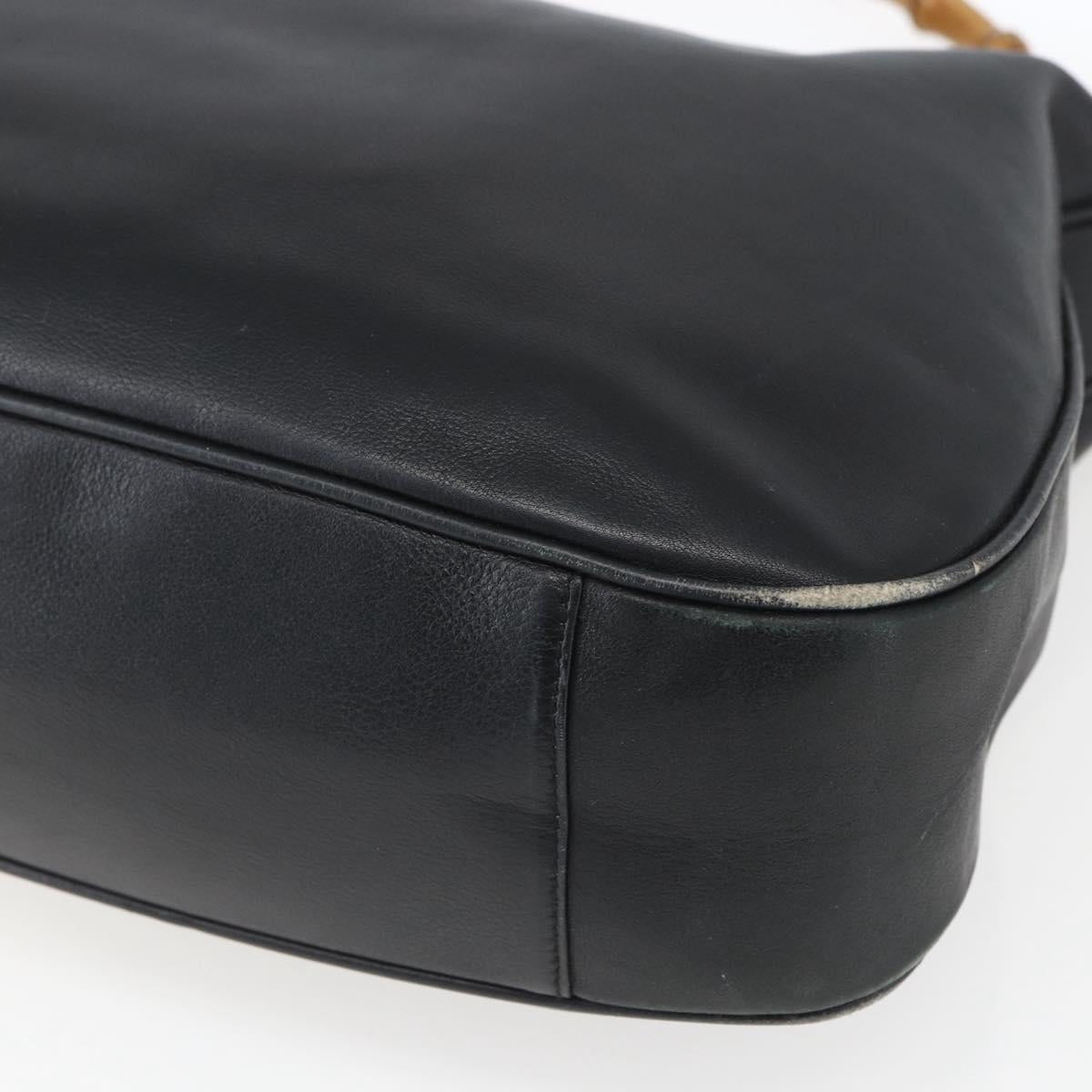 GUCCI Bamboo Hand Bag Leather 2way Black Gold 001 3444 1577 Auth 166674