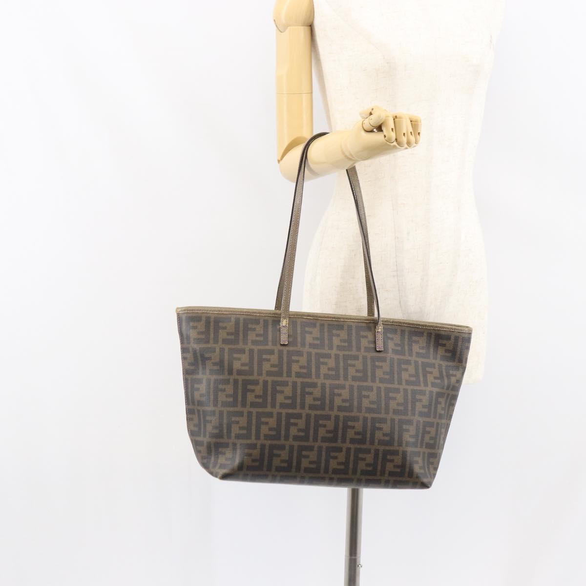 FENDI Zucca Canvas Tote Bag Black Brown Auth 166676