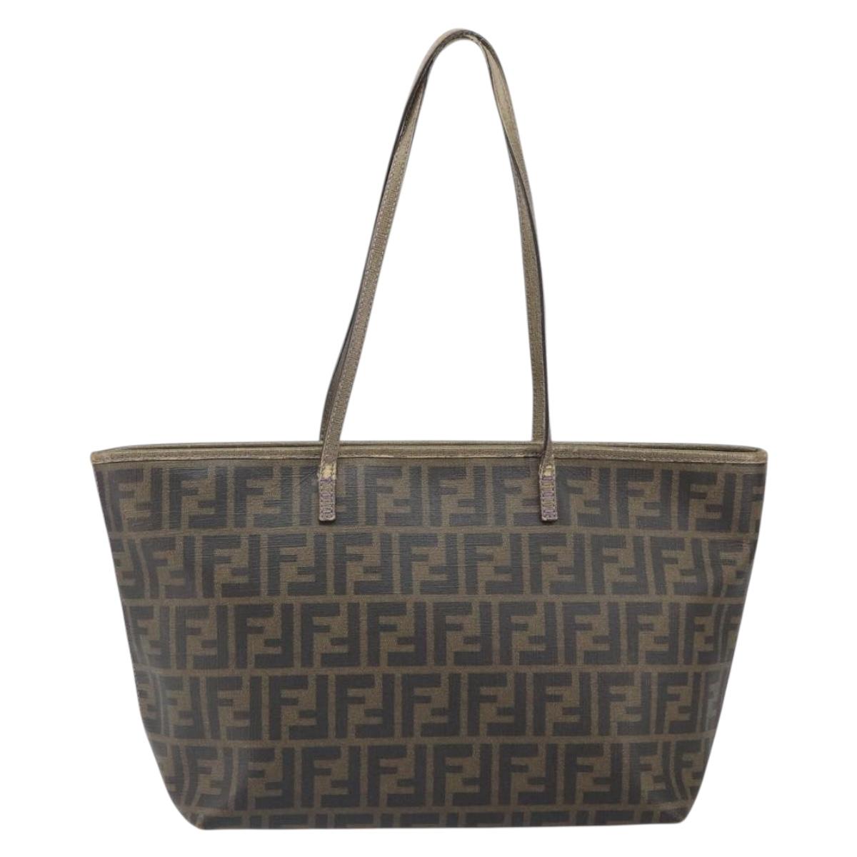 FENDI Zucca Canvas Tote Bag Black Brown Auth 166676