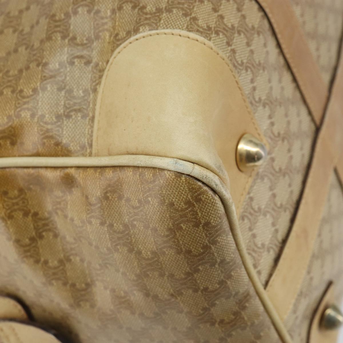 CELINE Macadam Canvas Boston Bag PVC Beige Gold Auth 166677