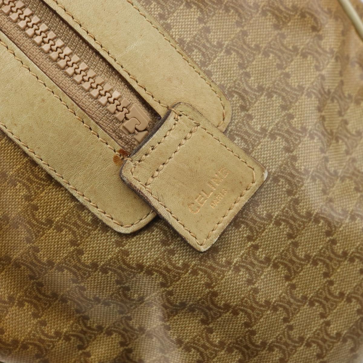 CELINE Macadam Canvas Boston Bag PVC Beige Gold Auth 166677