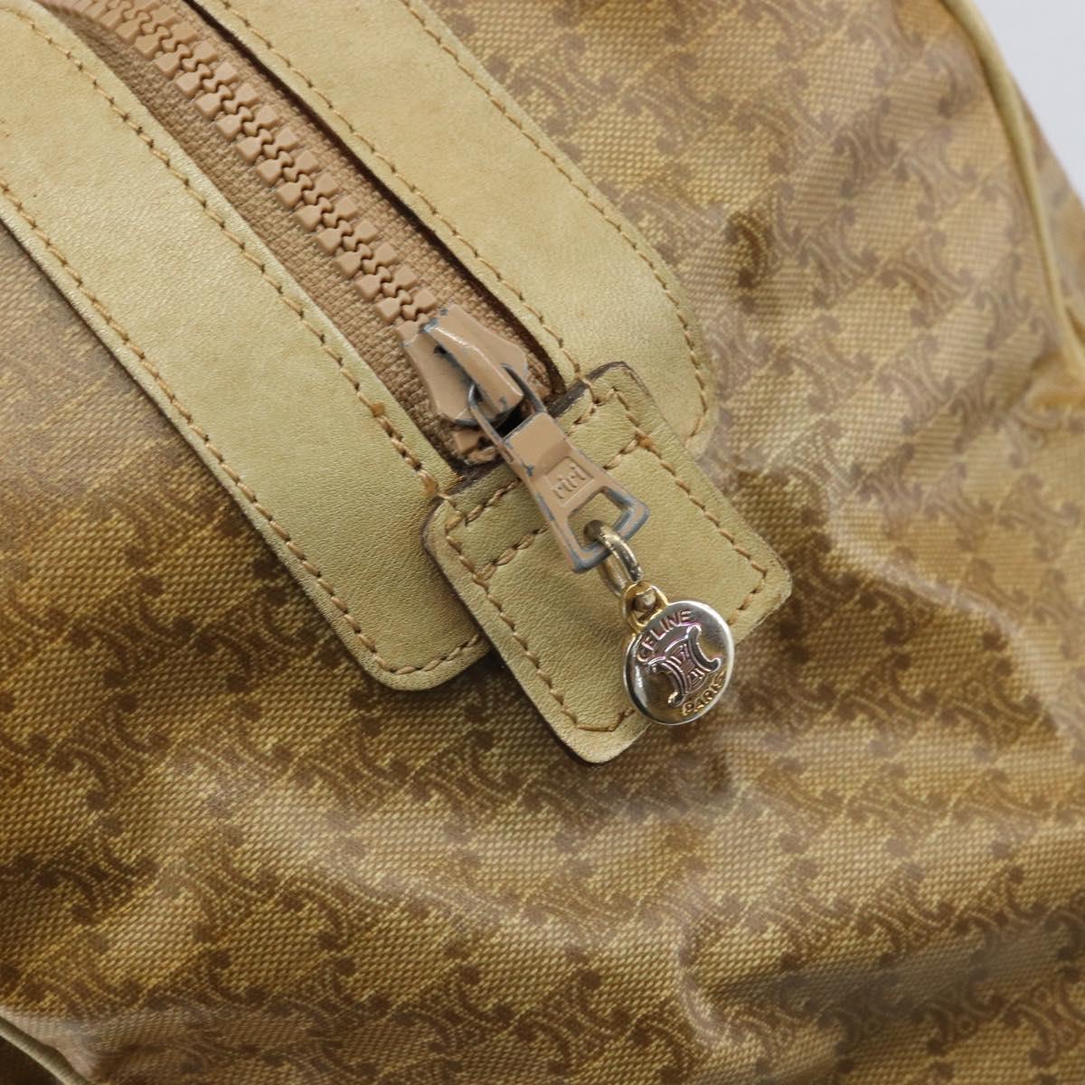 CELINE Macadam Canvas Boston Bag PVC Beige Gold Auth 166677
