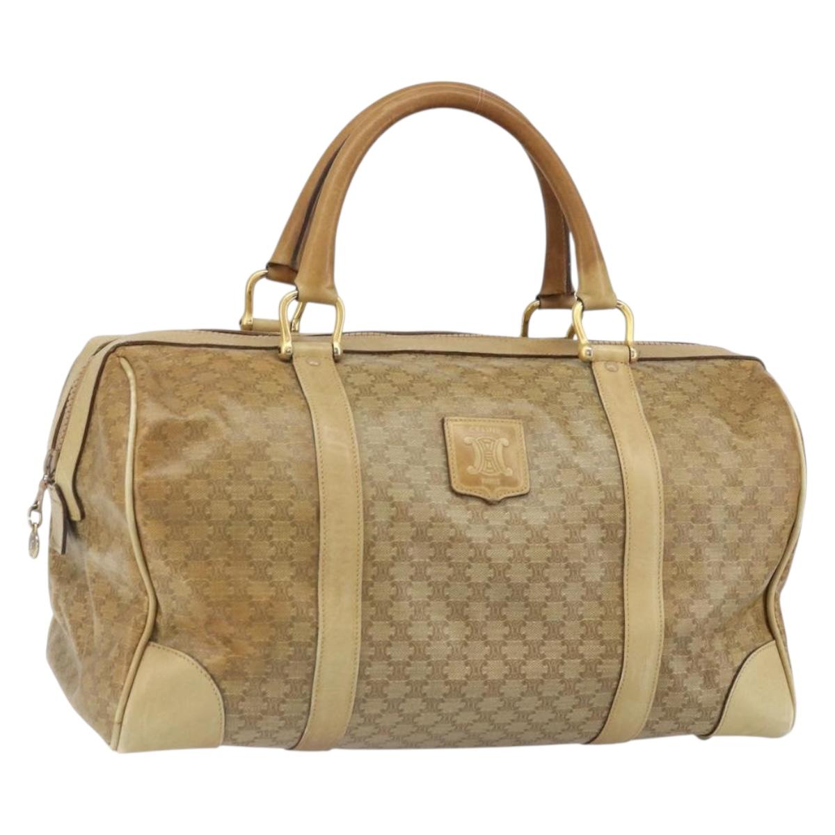 CELINE Macadam Canvas Boston Bag PVC Beige Gold Auth 166677