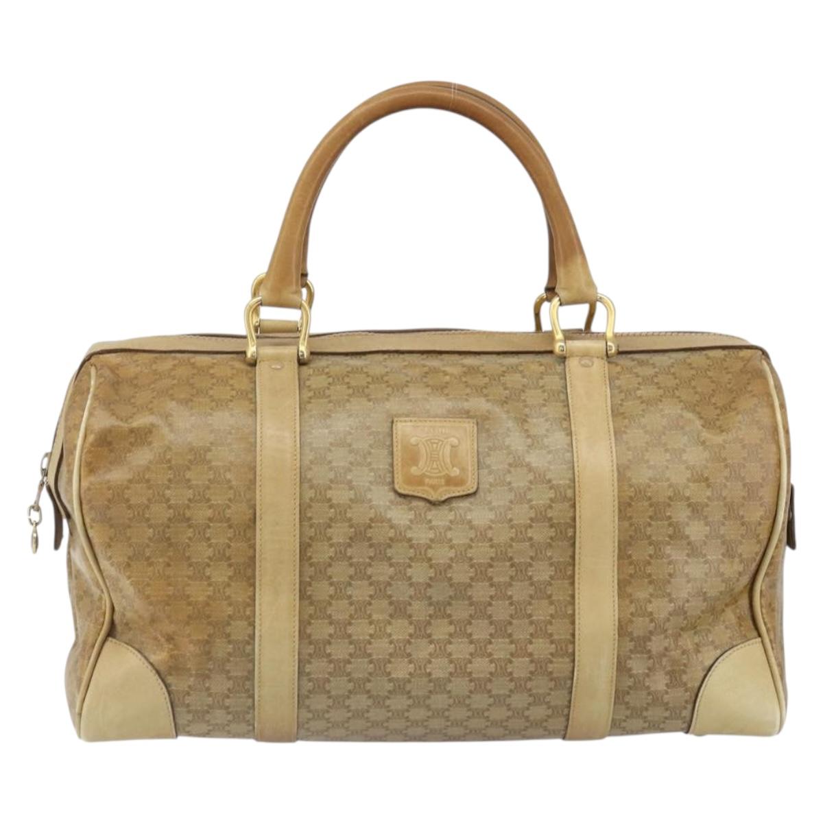 CELINE Macadam Canvas Boston Bag PVC Beige Gold Auth 166677