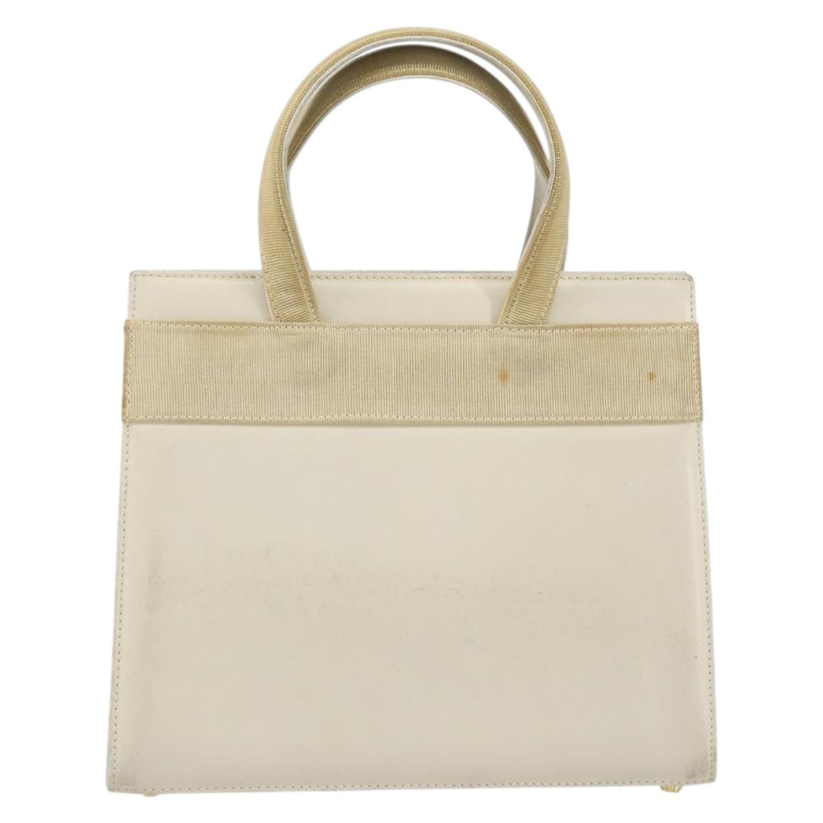 Salvatore Ferragamo Vala Hand Bag Leather White Gold Auth 166678