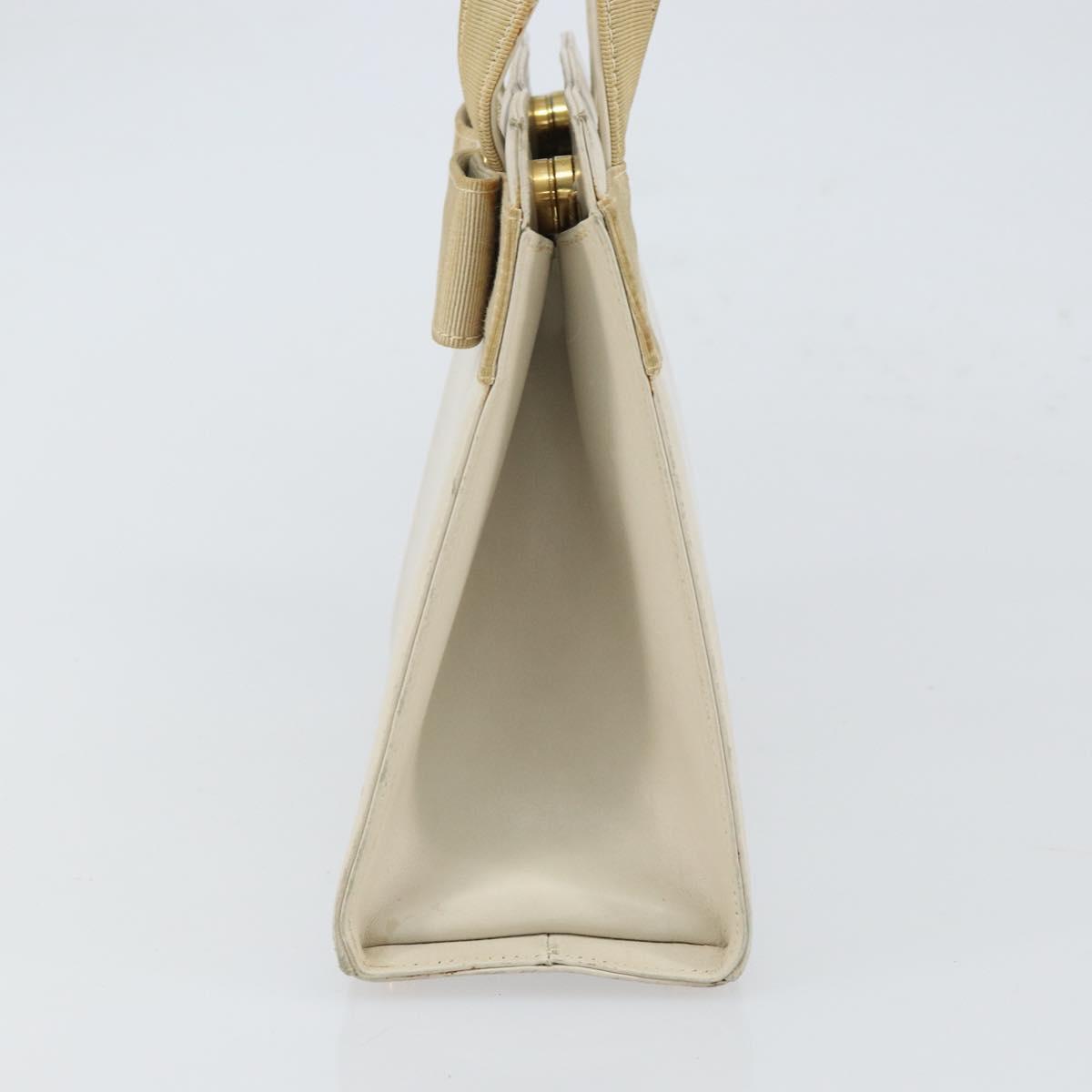 Salvatore Ferragamo Vala Hand Bag Leather White Gold Auth 166678