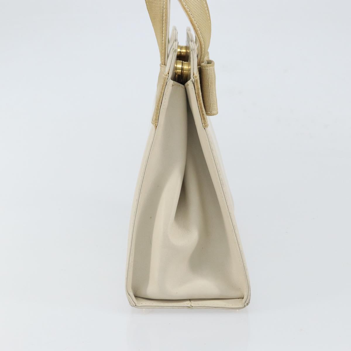 Salvatore Ferragamo Vala Hand Bag Leather White Gold Auth 166678