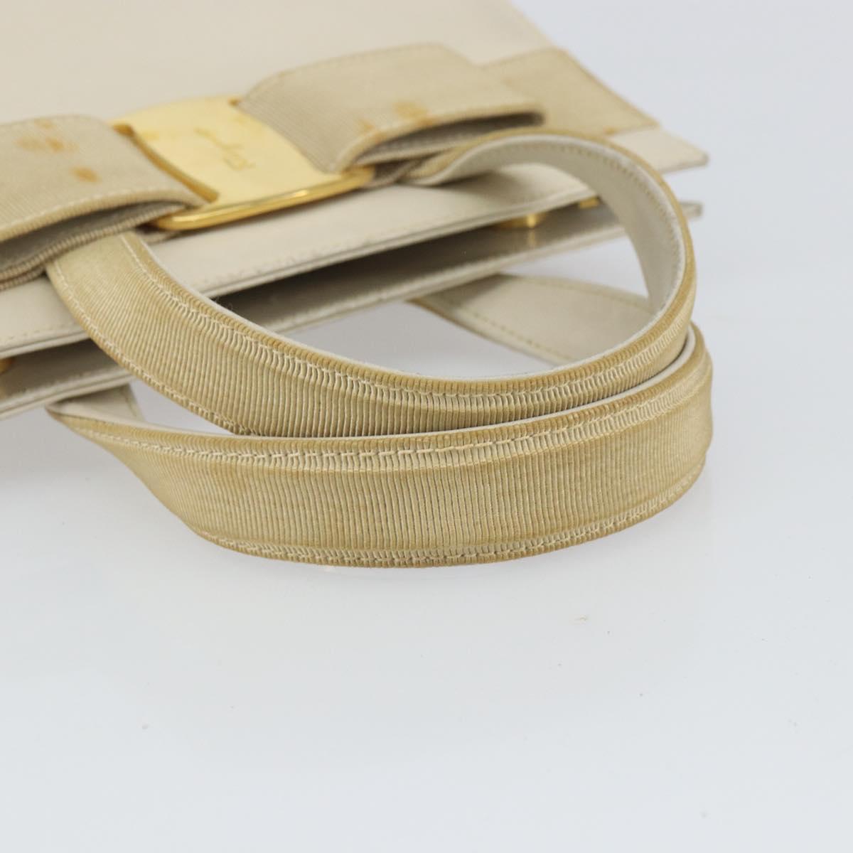 Salvatore Ferragamo Vala Hand Bag Leather White Gold Auth 166678