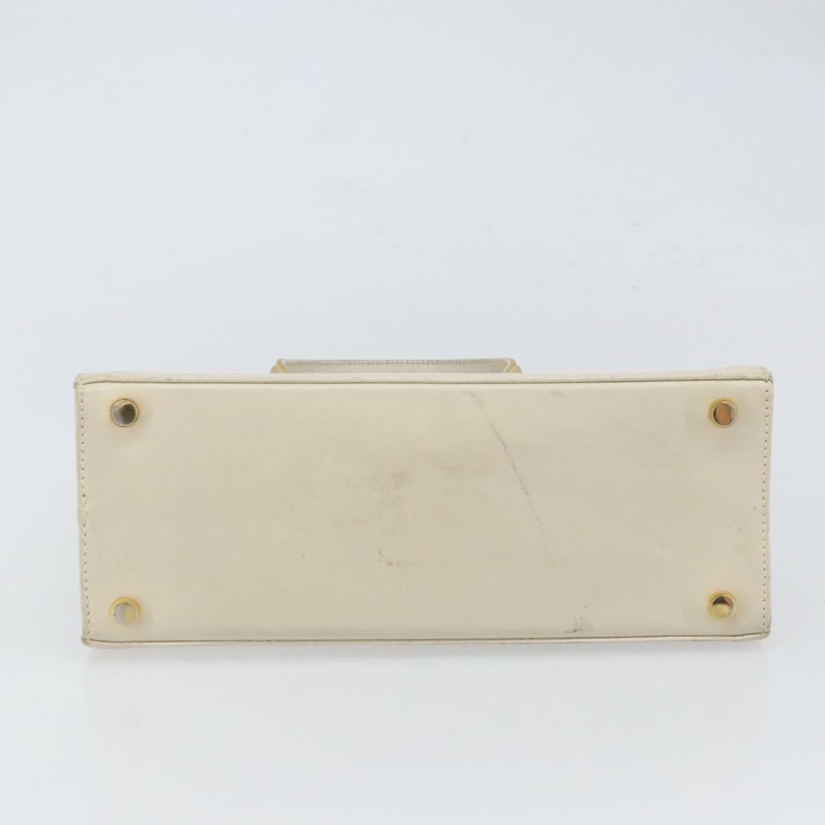 Salvatore Ferragamo Vala Hand Bag Leather White Gold Auth 166678