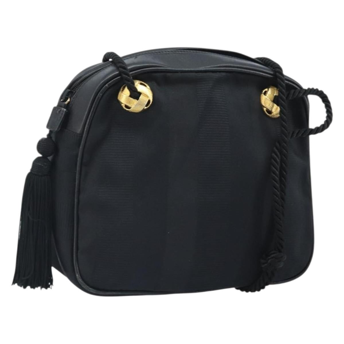 Salvatore Ferragamo Shoulder Bag Canvas Black Gold Auth 166679