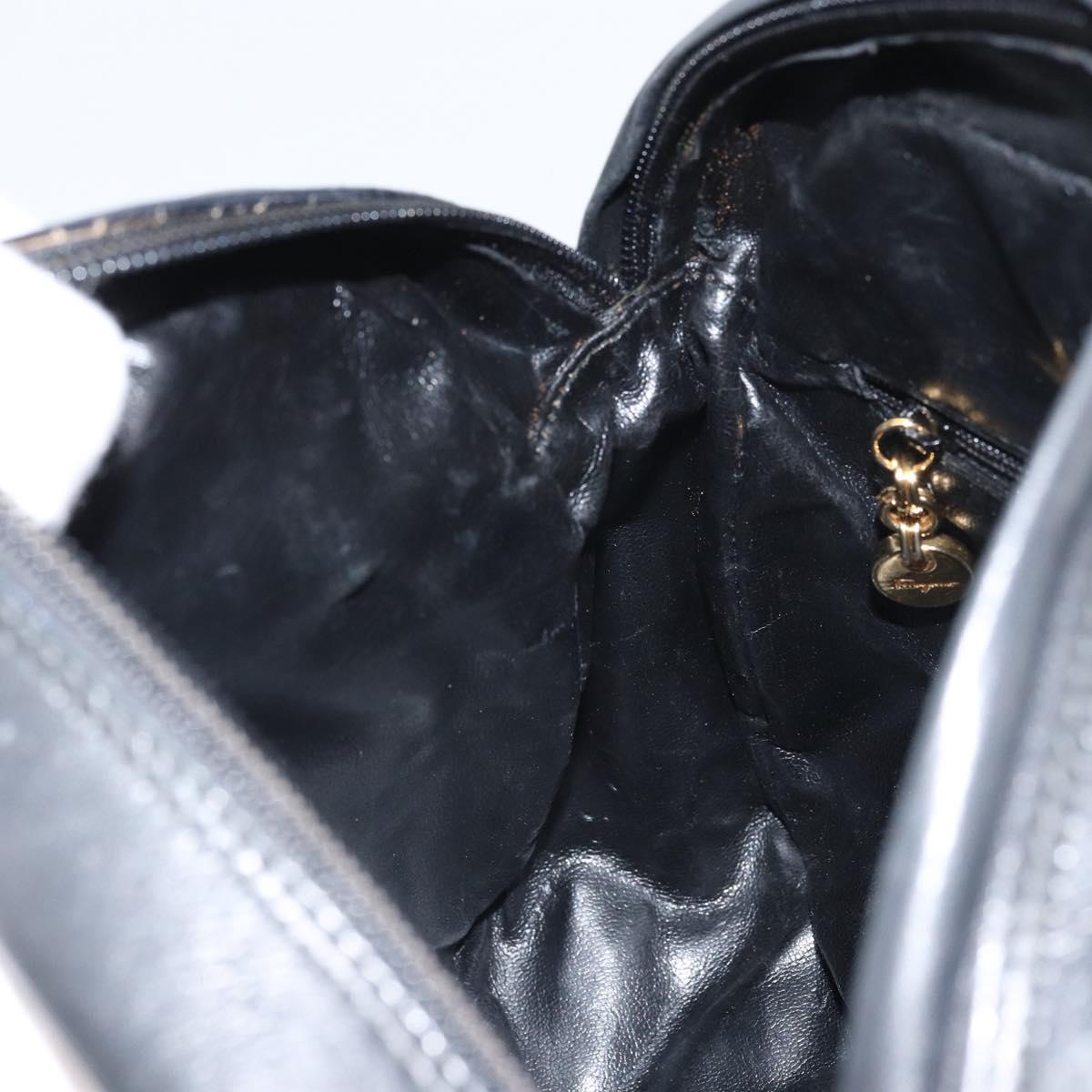 Salvatore Ferragamo Shoulder Bag Canvas Black Gold Auth 166679