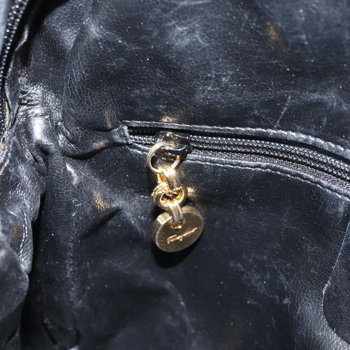Salvatore Ferragamo Shoulder Bag Canvas Black Gold Auth 166679
