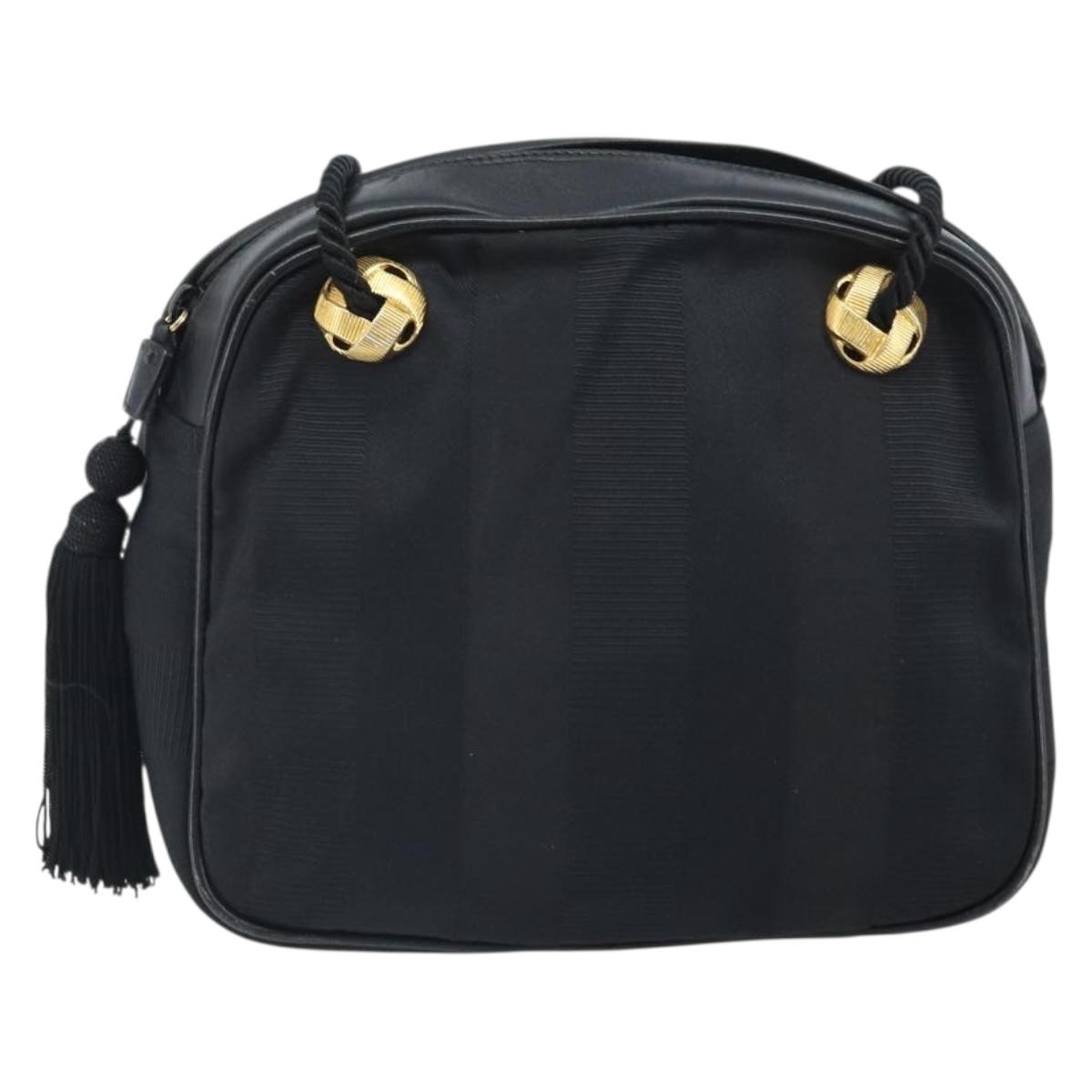 Salvatore Ferragamo Shoulder Bag Canvas Black Gold Auth 166679