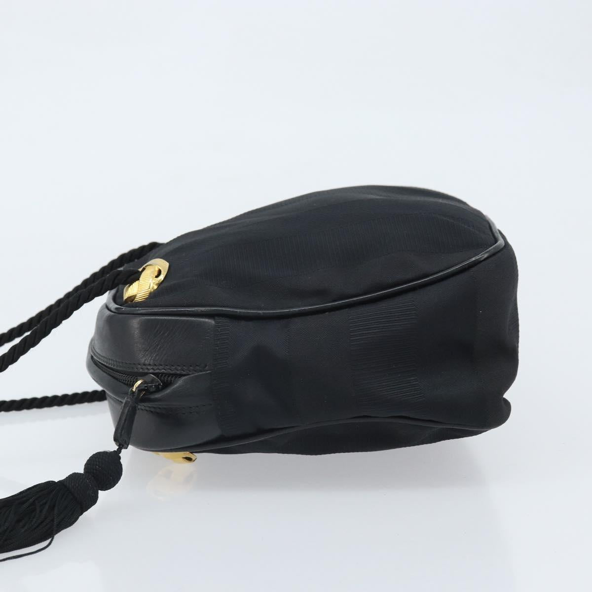 Salvatore Ferragamo Shoulder Bag Canvas Black Gold Auth 166679