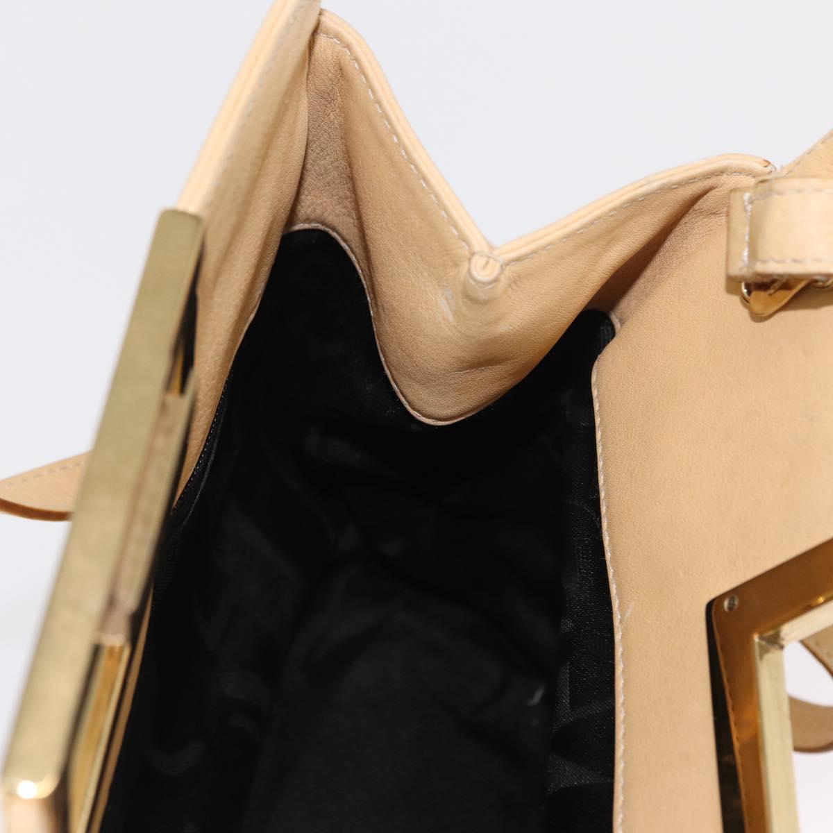 Salvatore Ferragamo Hand Bag Leather 2way Beige Gold Auth 166680