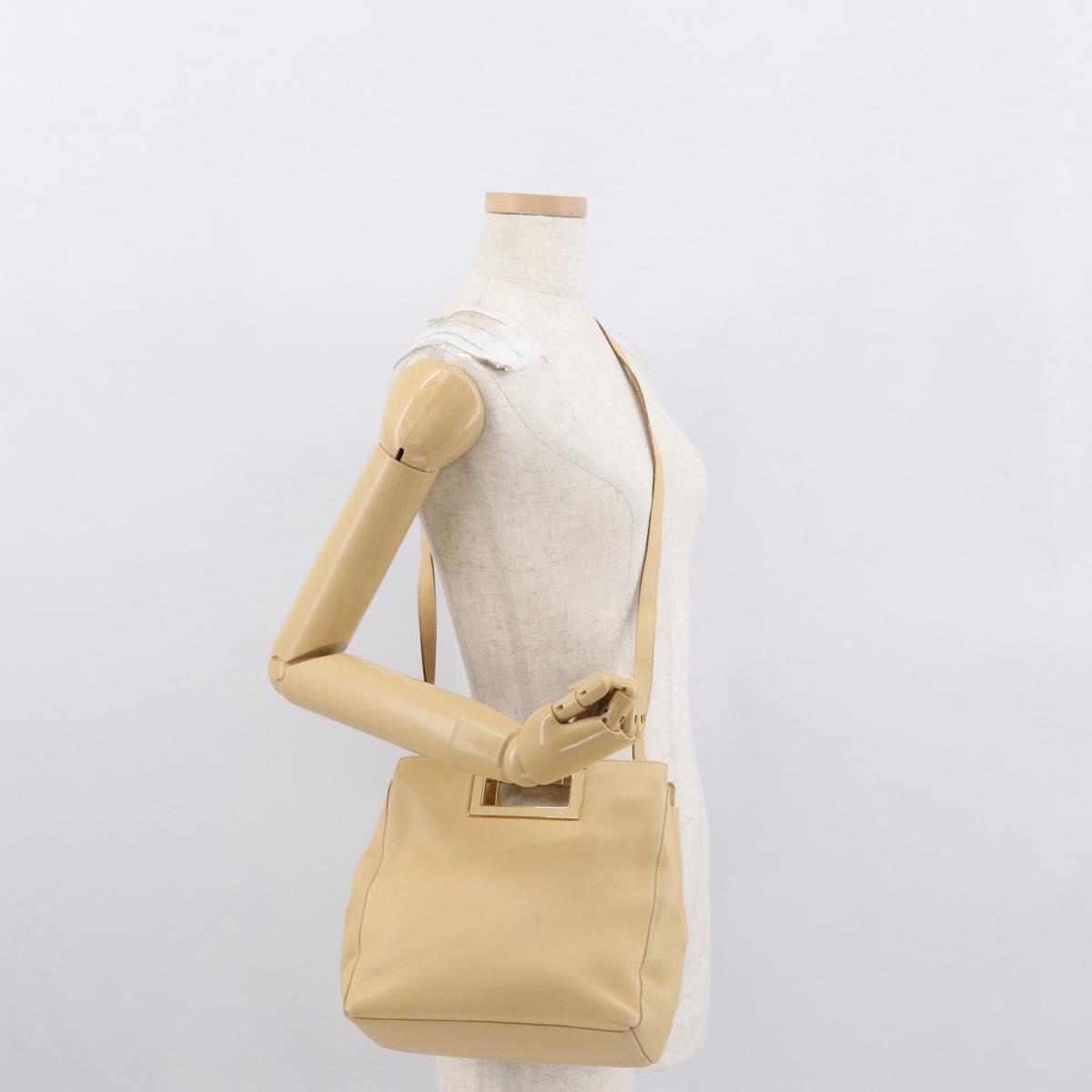 Salvatore Ferragamo Hand Bag Leather 2way Beige Gold Auth 166680