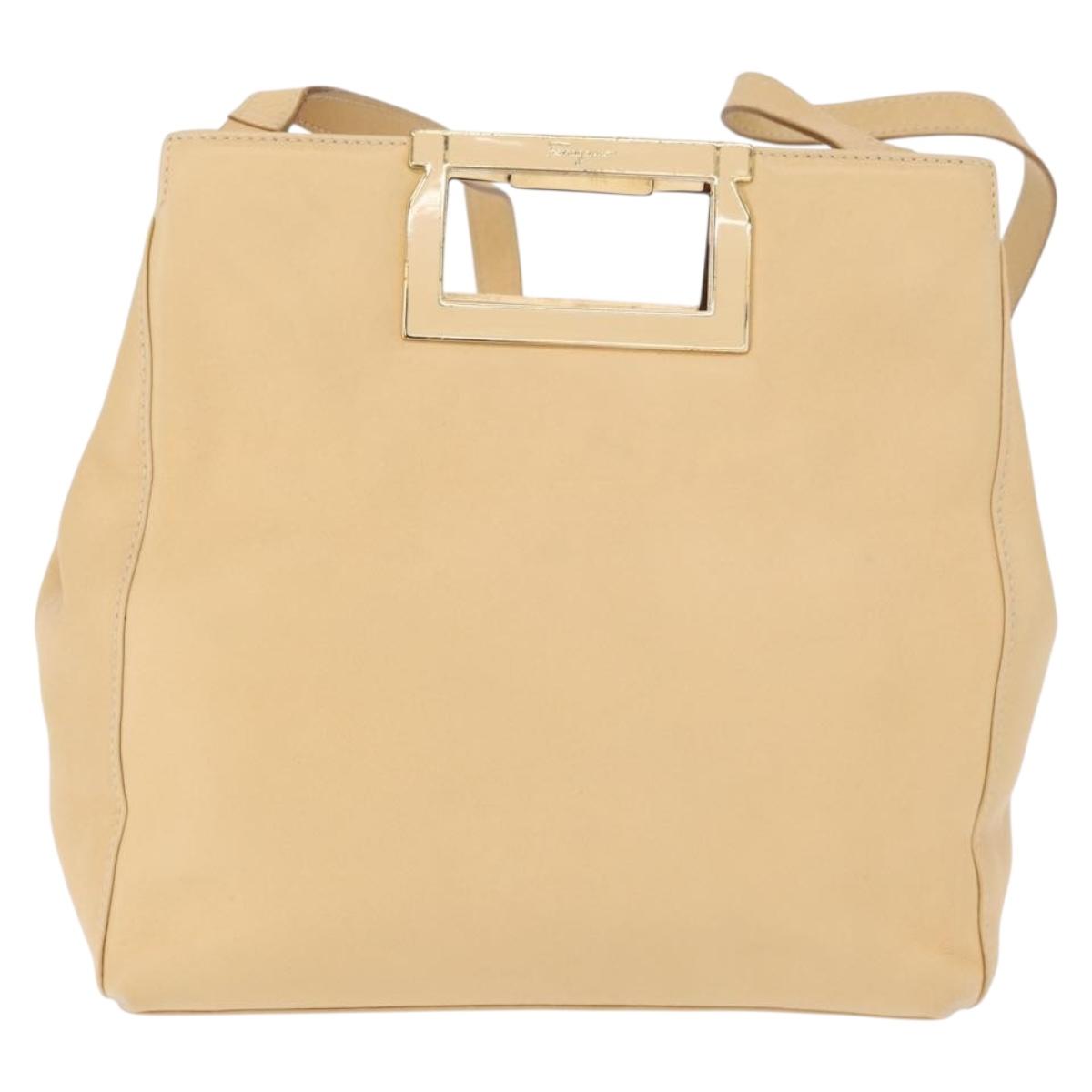 Salvatore Ferragamo Hand Bag Leather 2way Beige Gold Auth 166680