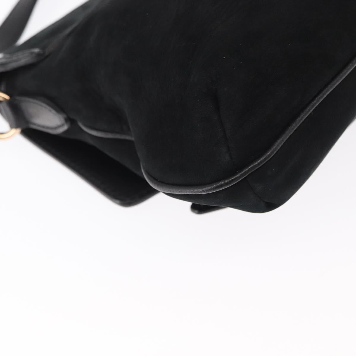 Salvatore Ferragamo Gancini Shoulder Bag Suede Leather Black Gold Auth 166681