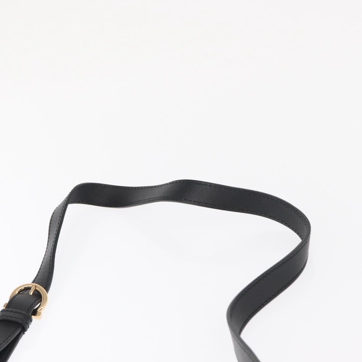Salvatore Ferragamo Gancini Shoulder Bag Suede Leather Black Gold Auth 166681