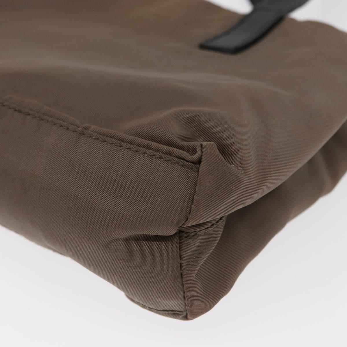 PRADA Hand Bag Nylon Beige Silver Auth 166683