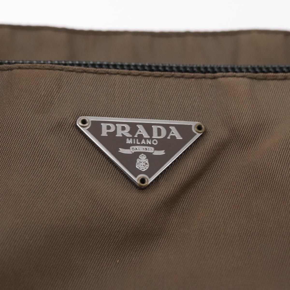 PRADA Hand Bag Nylon Beige Silver Auth 166683