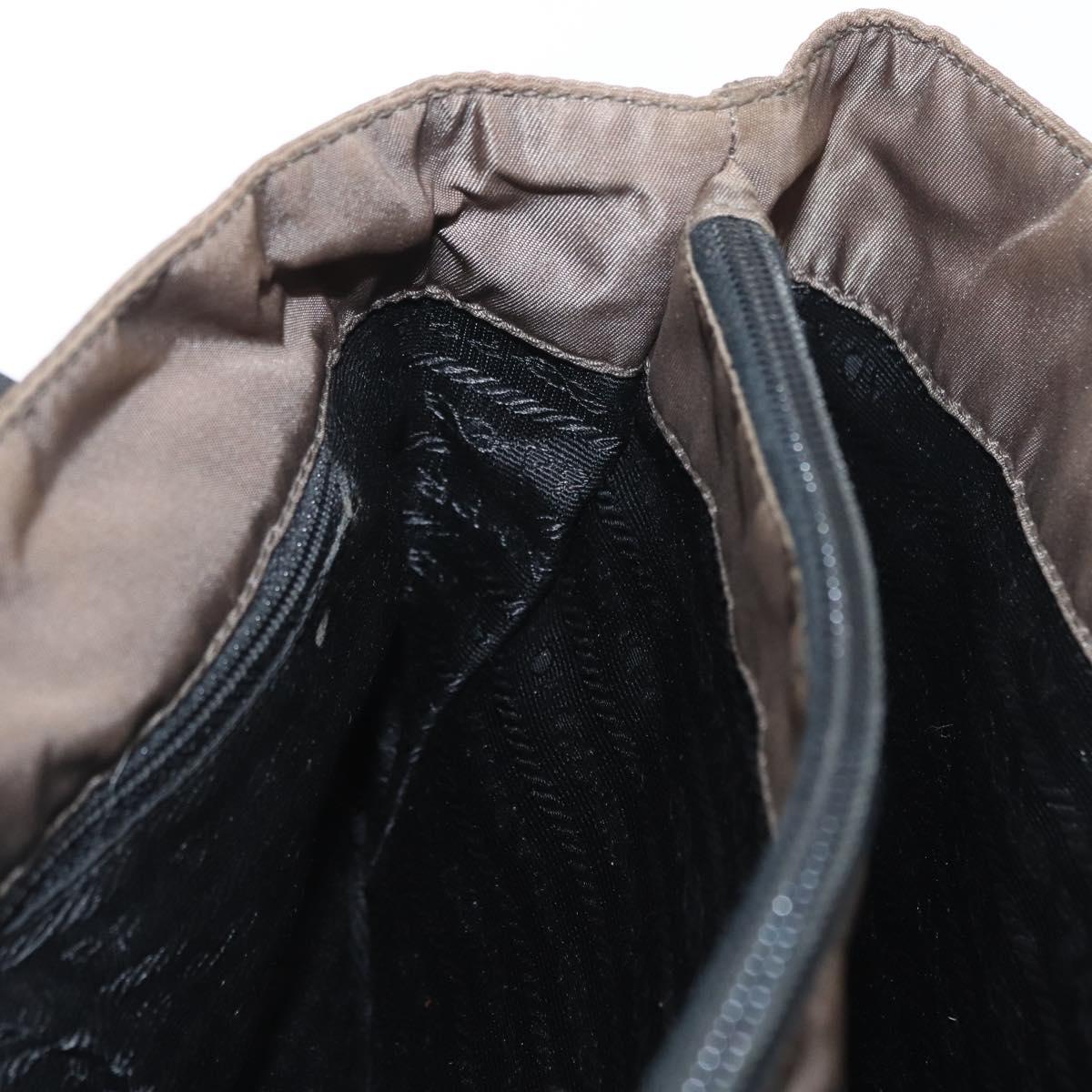 PRADA Hand Bag Nylon Beige Silver Auth 166683