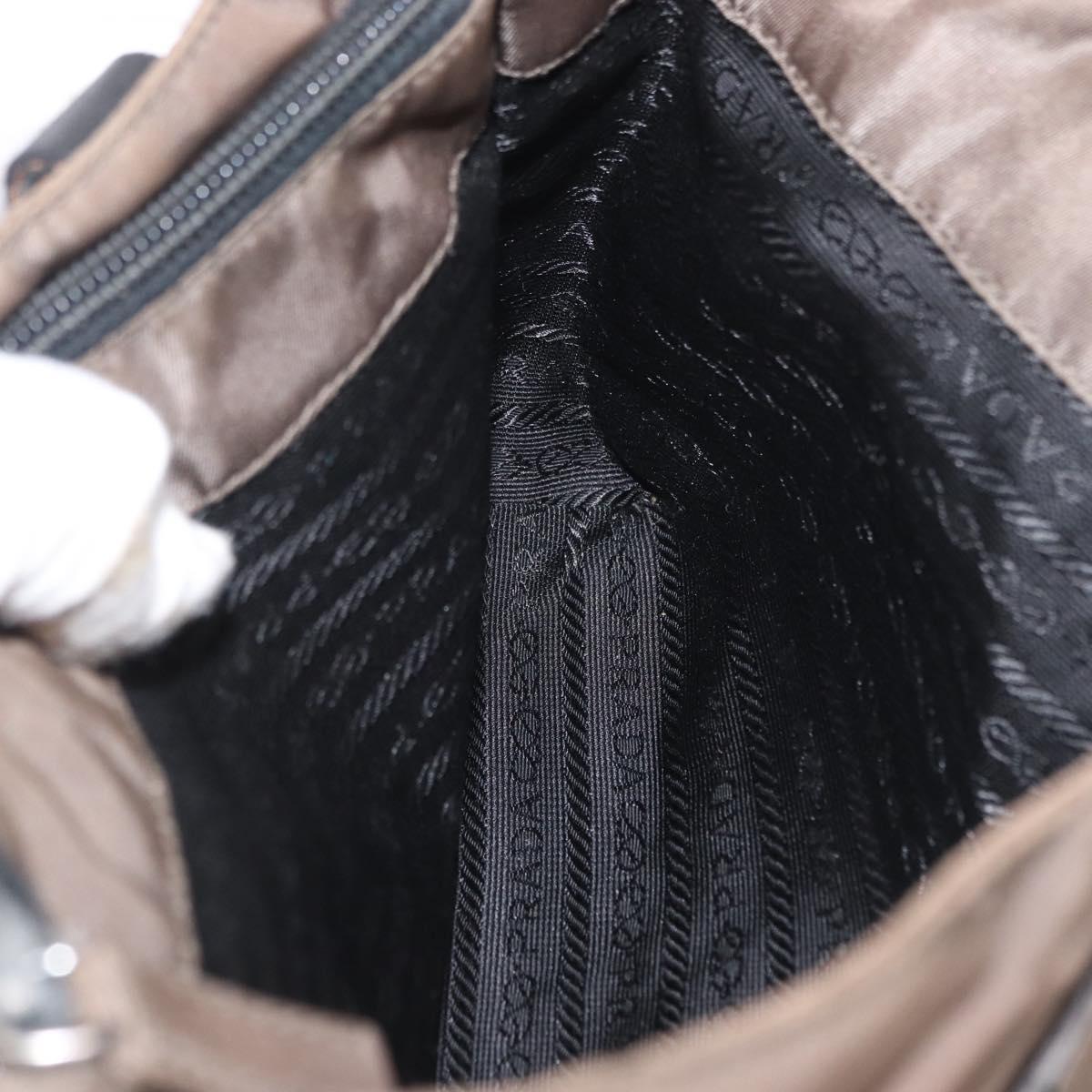 PRADA Hand Bag Nylon Beige Silver Auth 166683