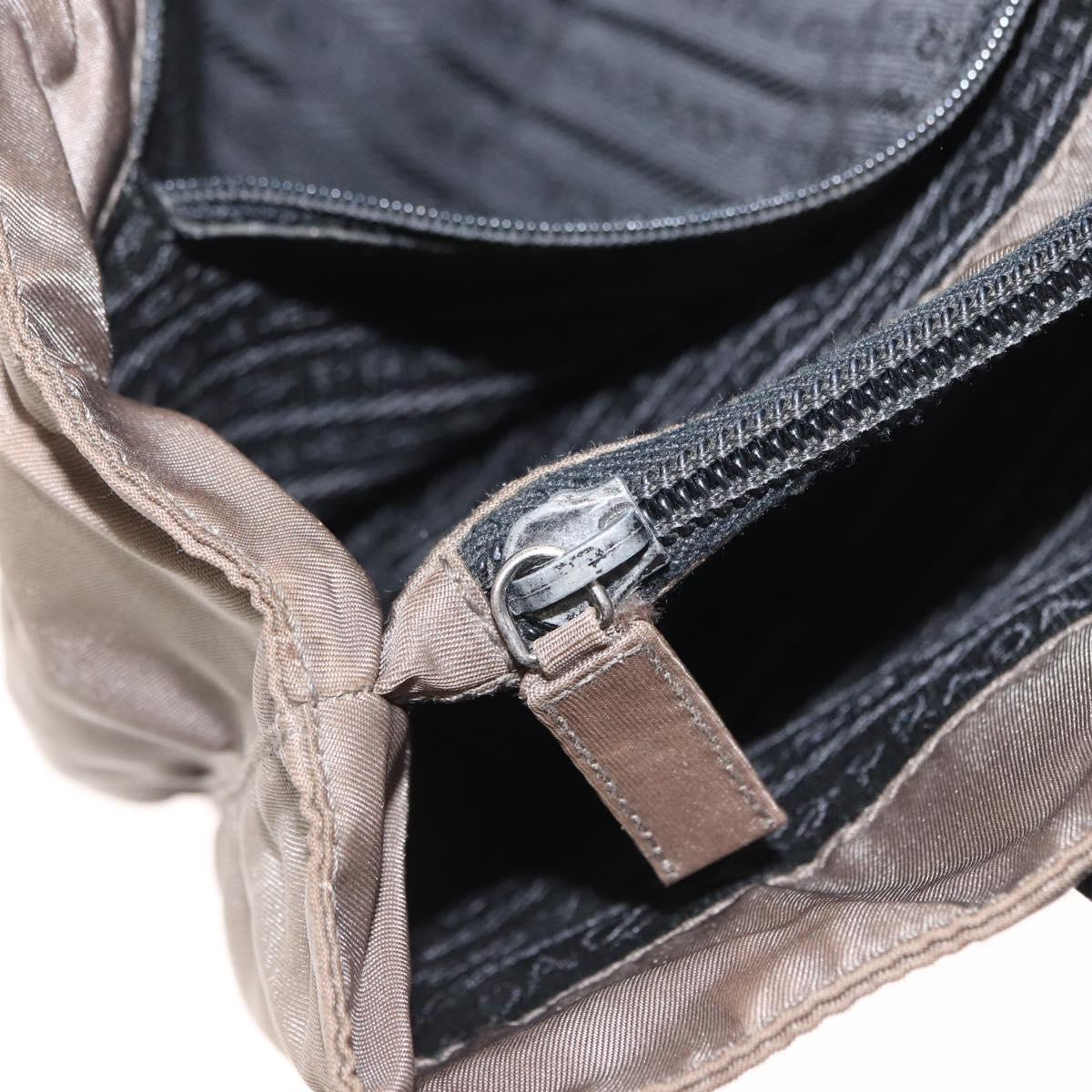 PRADA Hand Bag Nylon Beige Silver Auth 166683