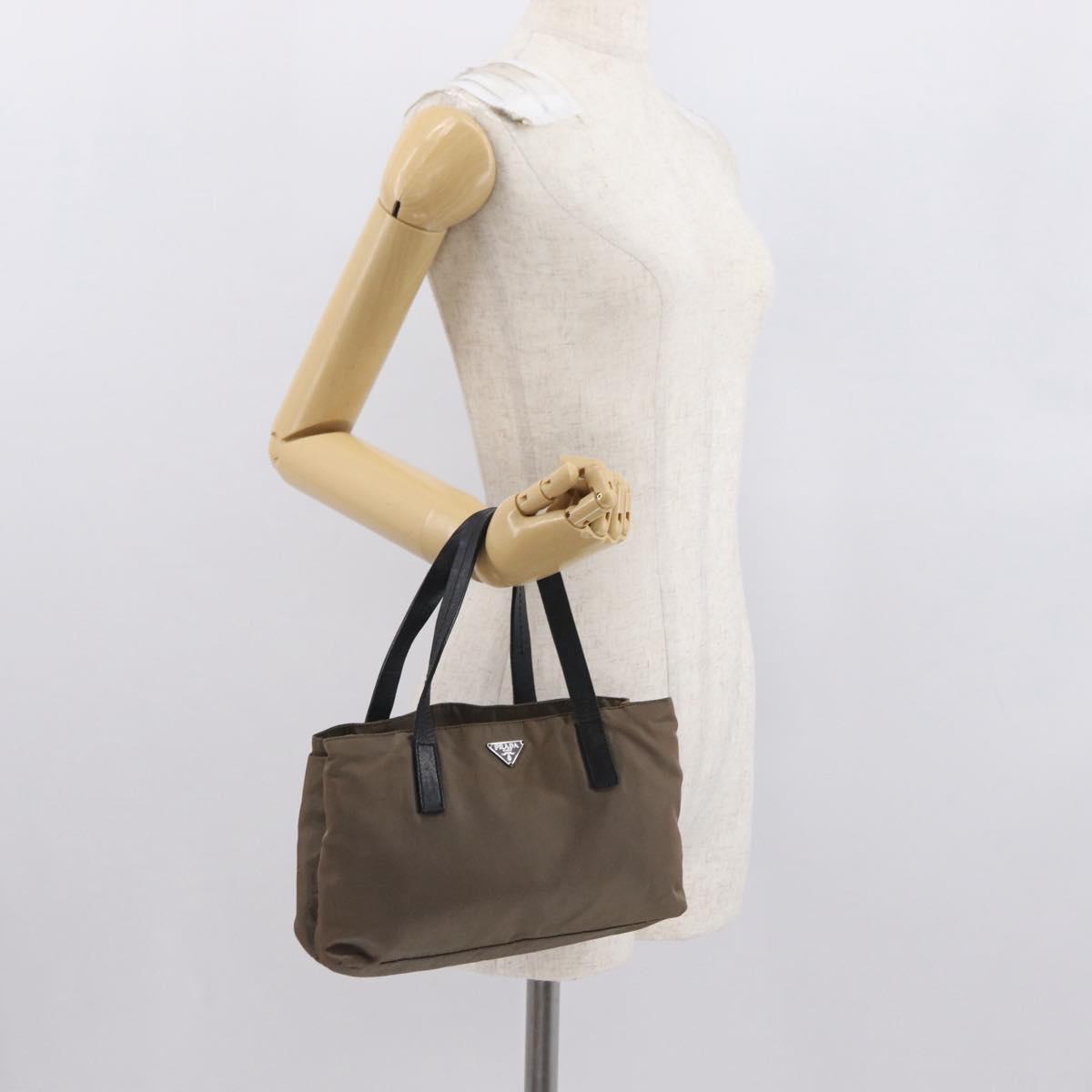 PRADA Hand Bag Nylon Beige Silver Auth 166683