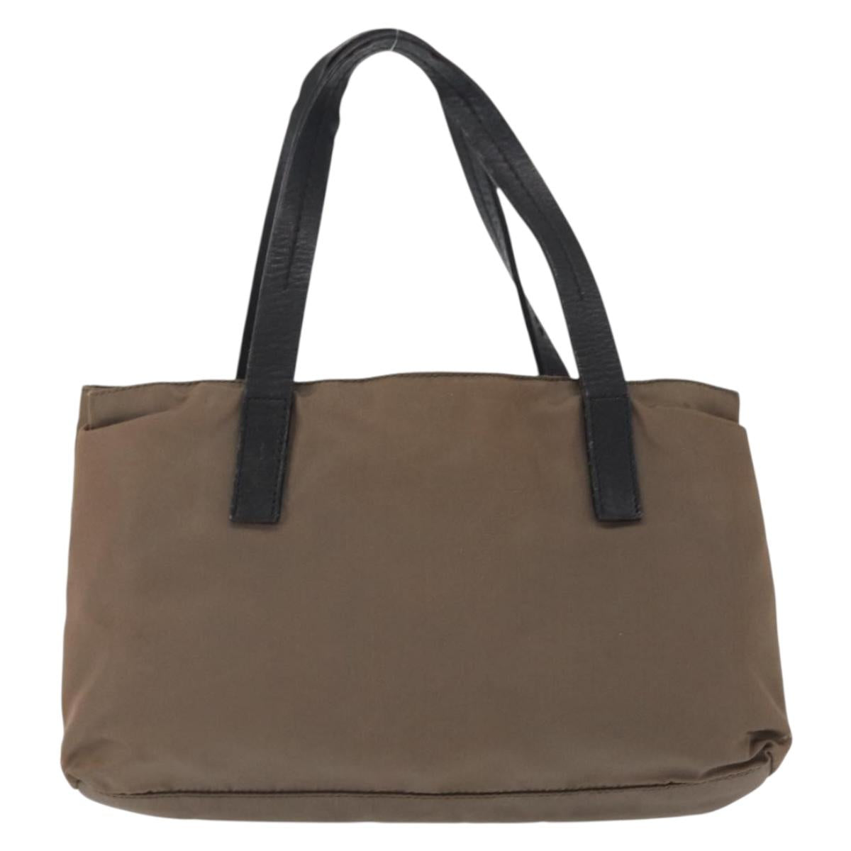 PRADA Hand Bag Nylon Beige Silver Auth 166683