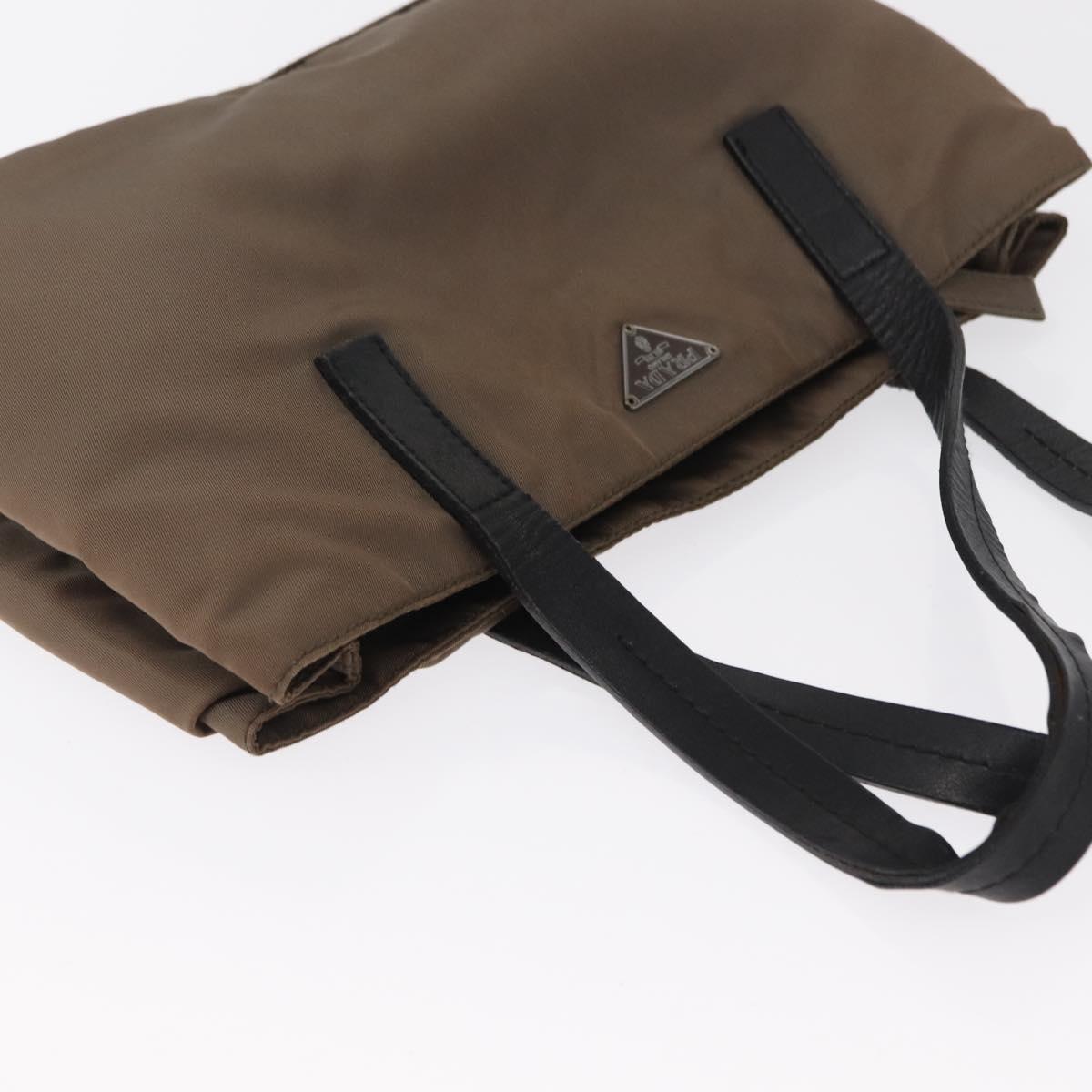 PRADA Hand Bag Nylon Beige Silver Auth 166683