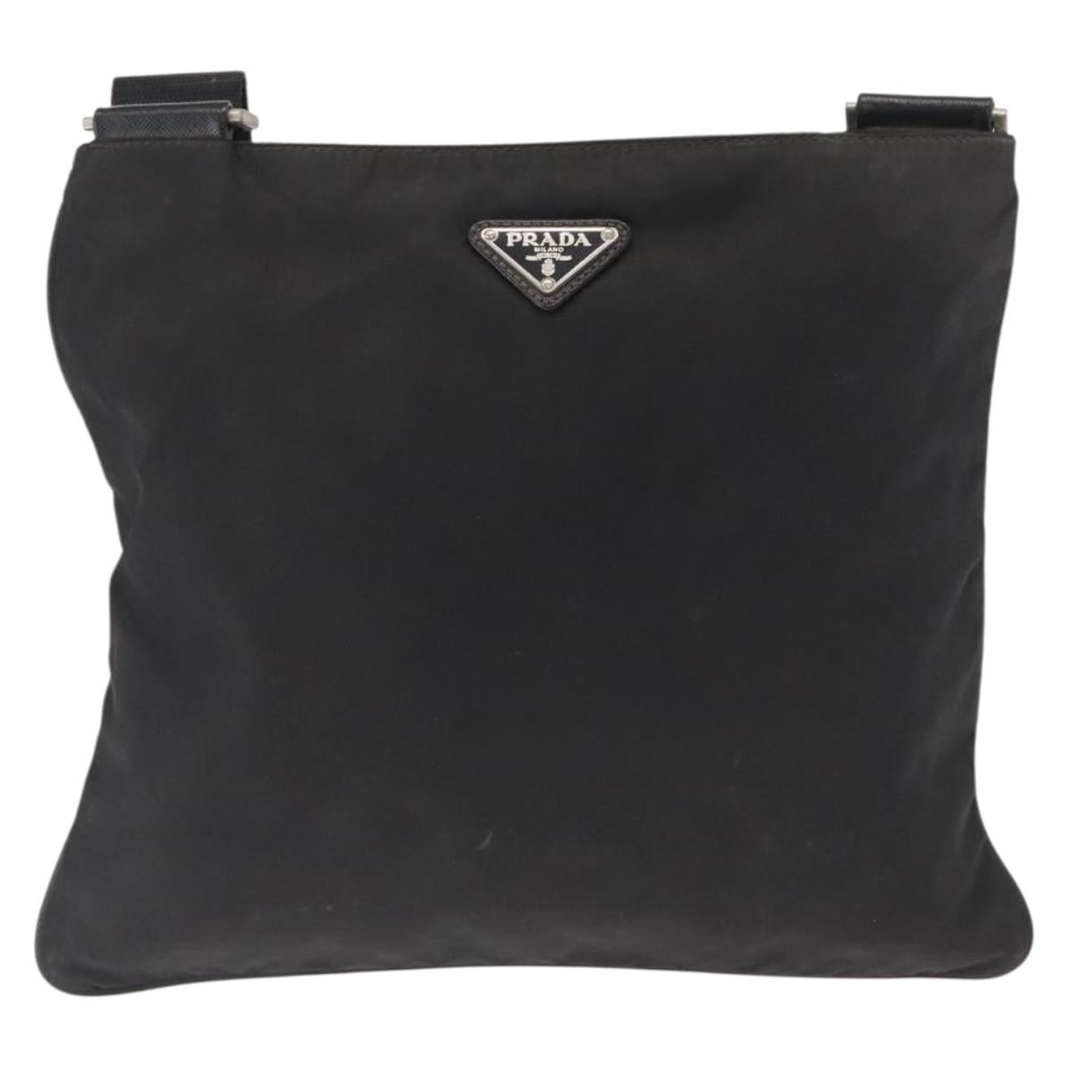 PRADA Shoulder Bag Nylon Black Silver Auth 166684